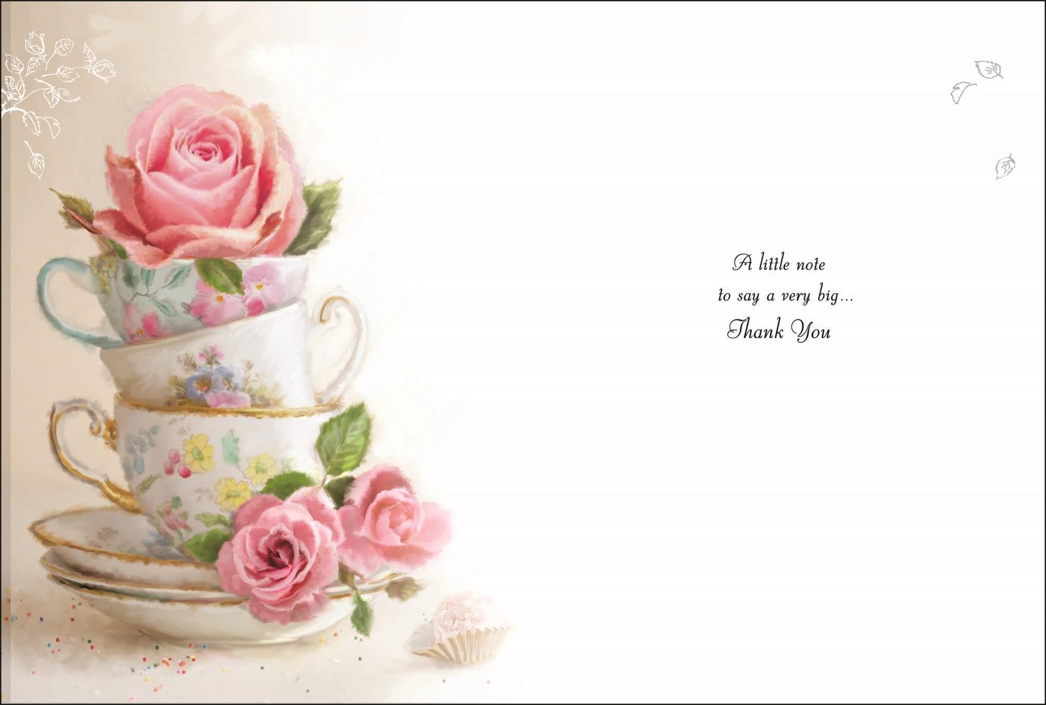 Inside of Thank You Stack of Teacups Greetings Card