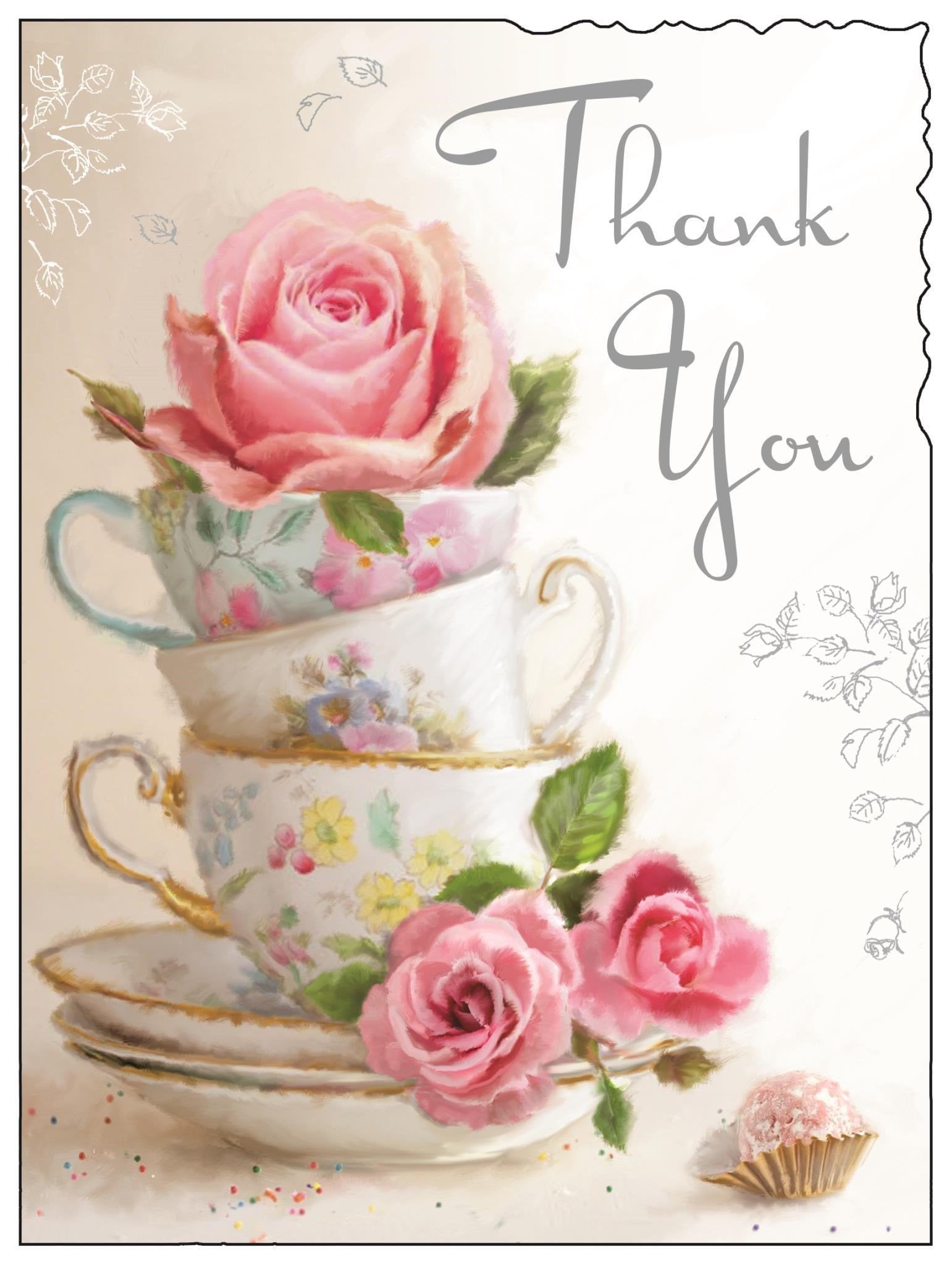 Front of Thank You Stack of Teacups Greetings Card