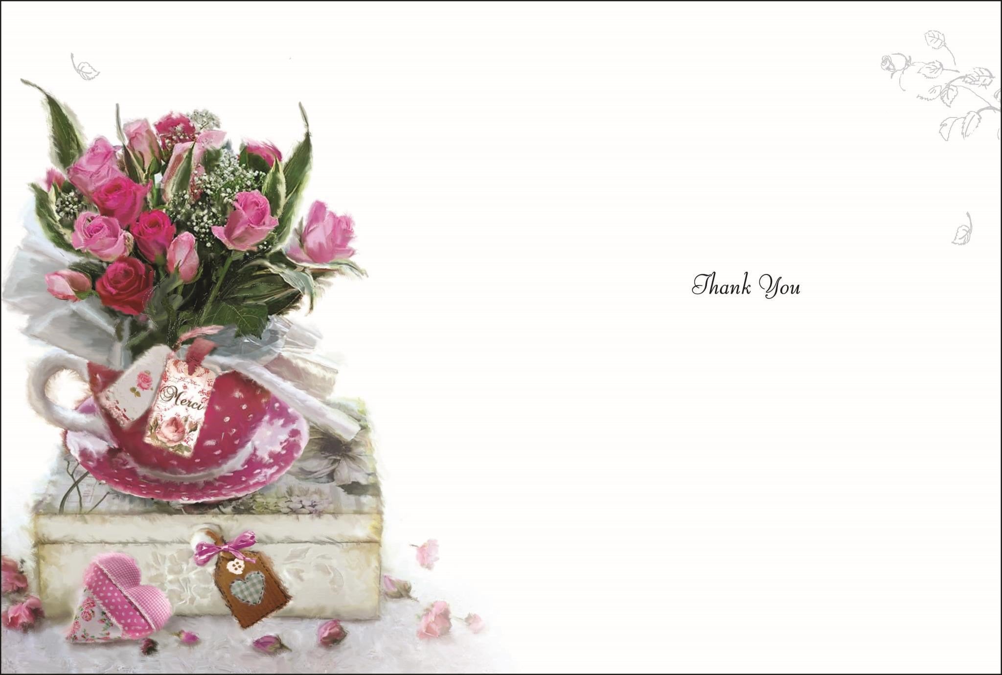 Inside of Thank You Roses in Teacup Greetings Card