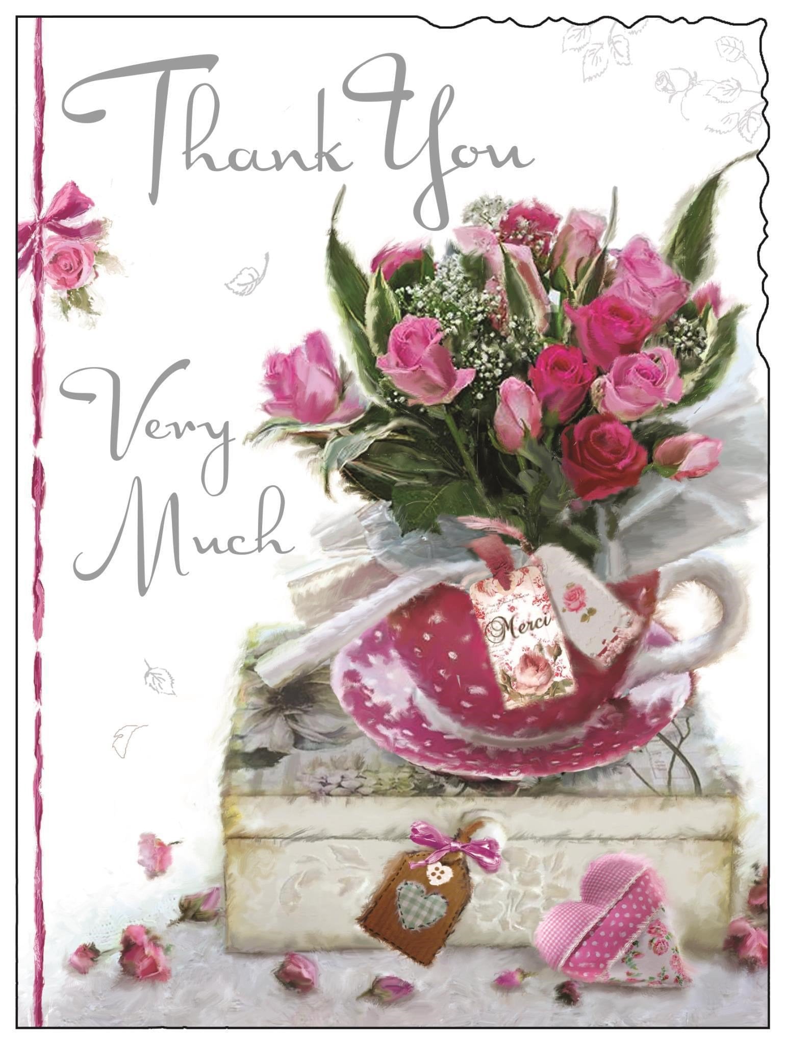 Front of Thank You Roses in Teacup Greetings Card