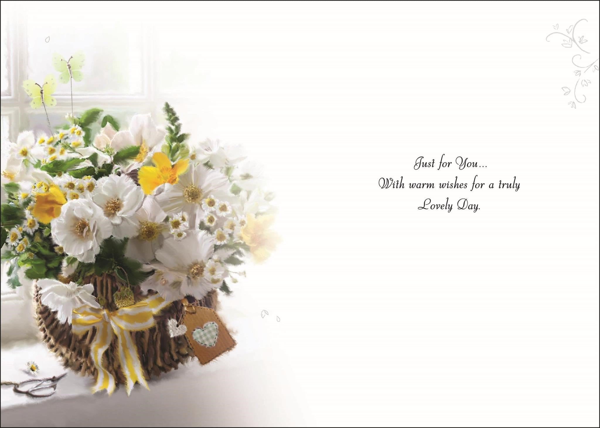 Inside of Birthday Flowers in Basket Greetings Card