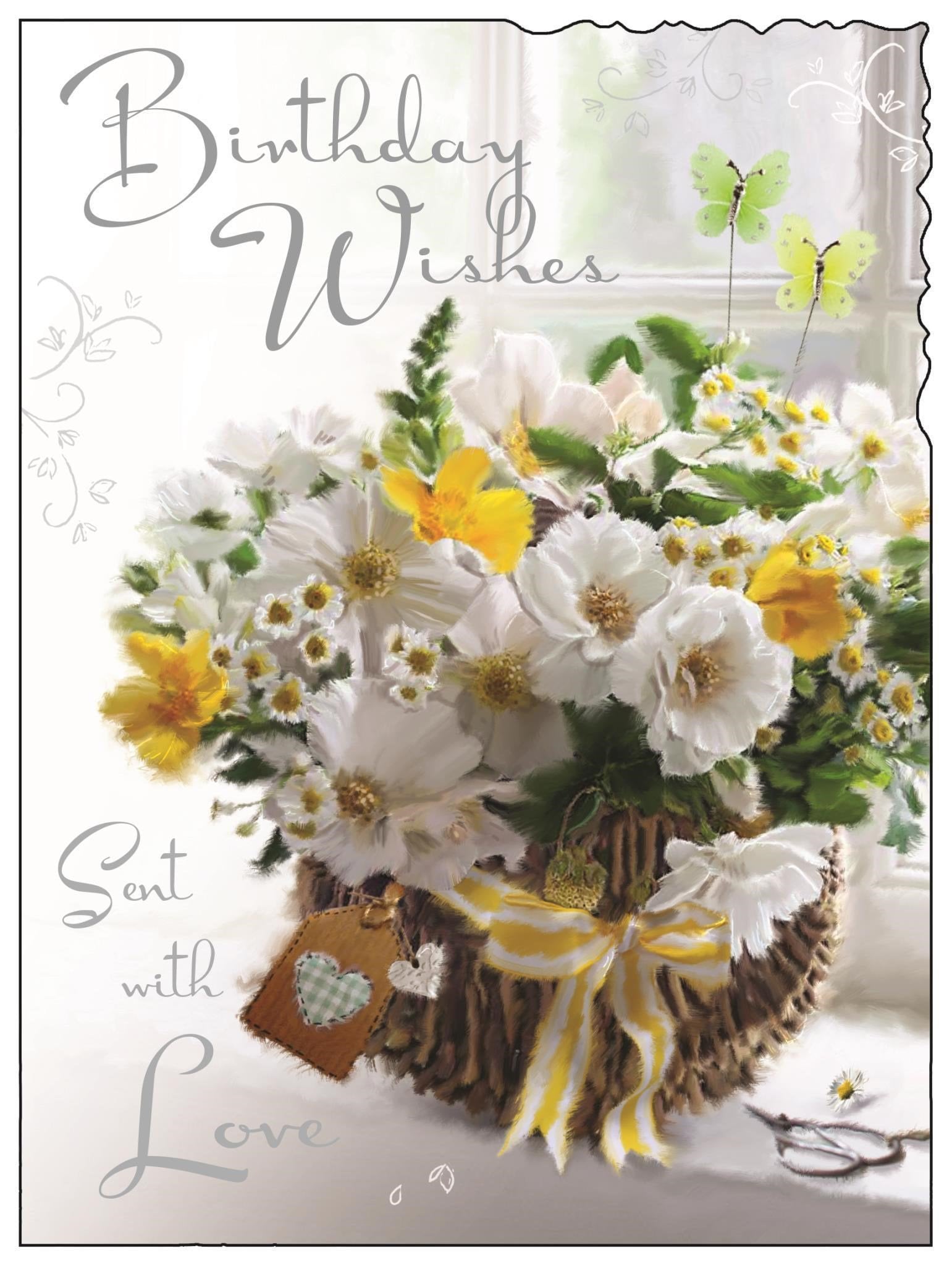 Front of Birthday Flowers in Basket Greetings Card