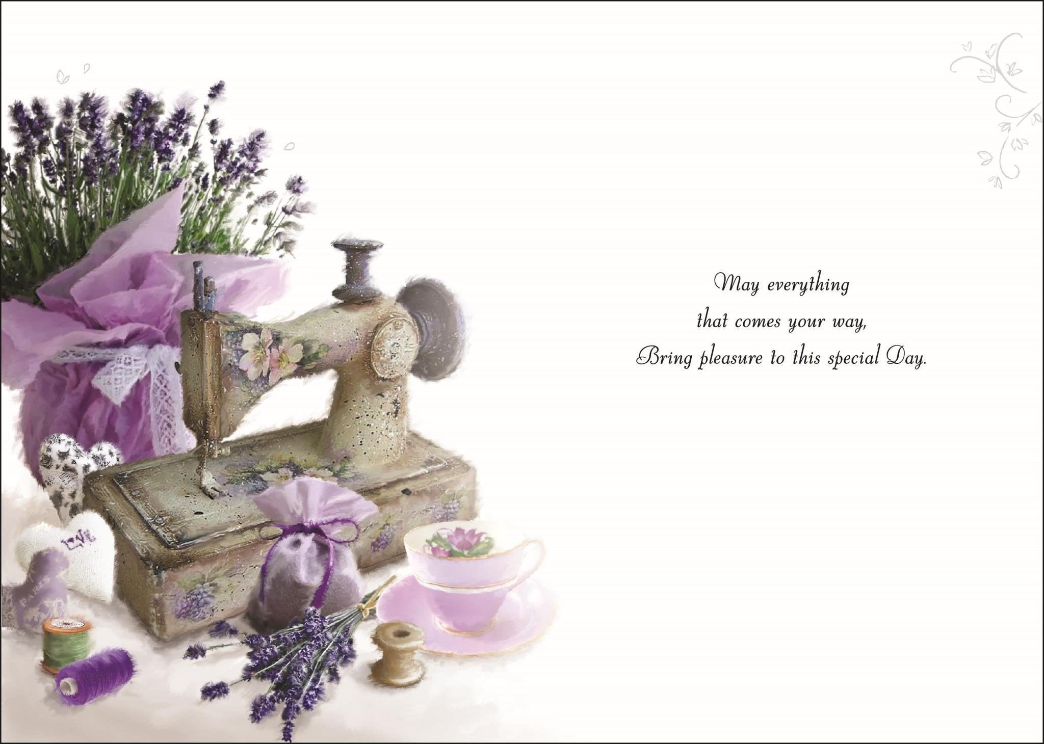Inside of Open Birthday Sewing Machine Greetings Card