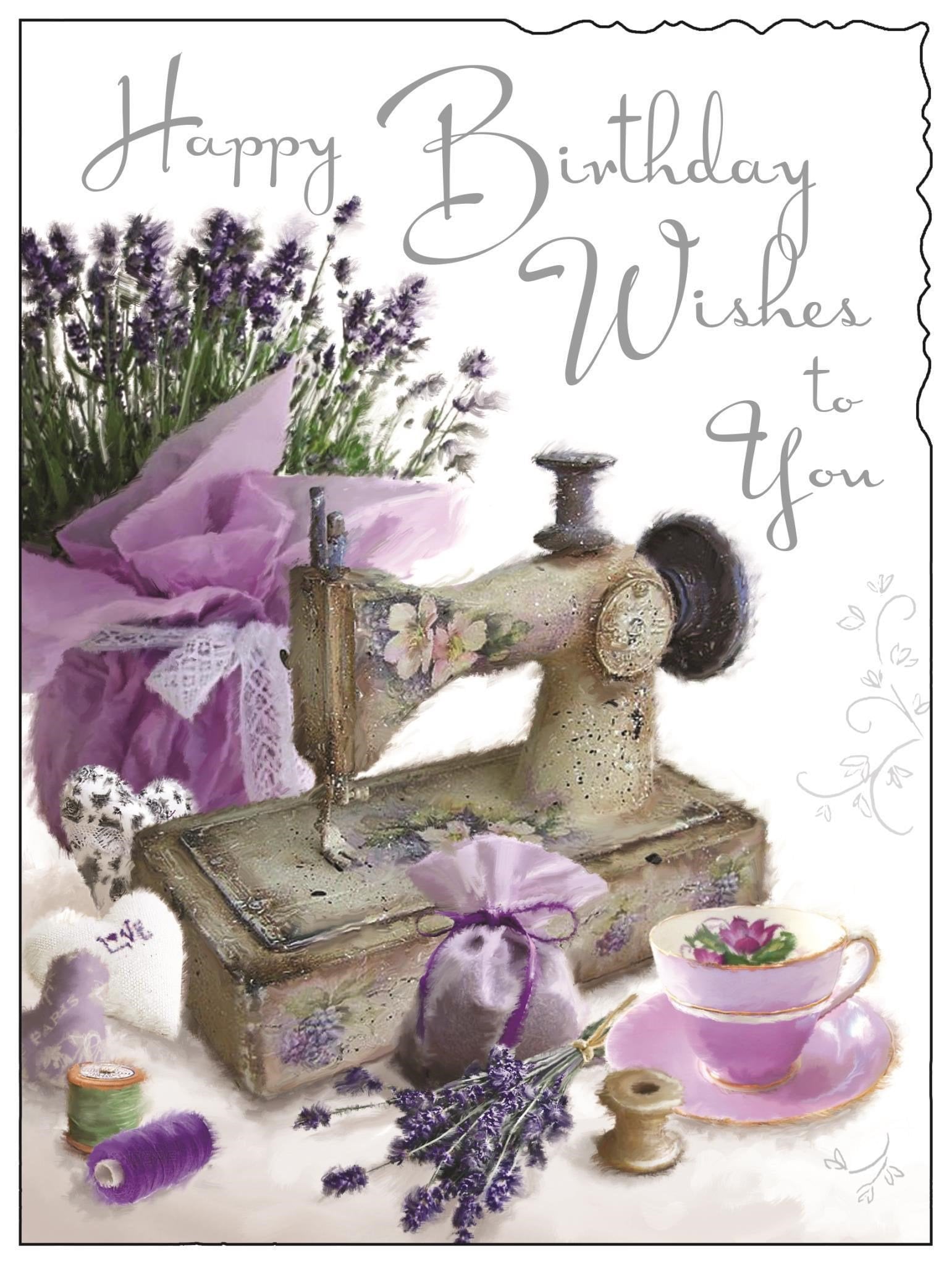 Front of Open Birthday Sewing Machine Greetings Card