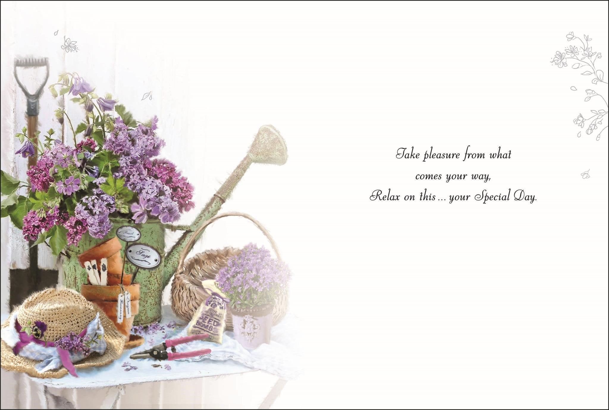 Inside of Open Birthday Watering Can Greetings Card