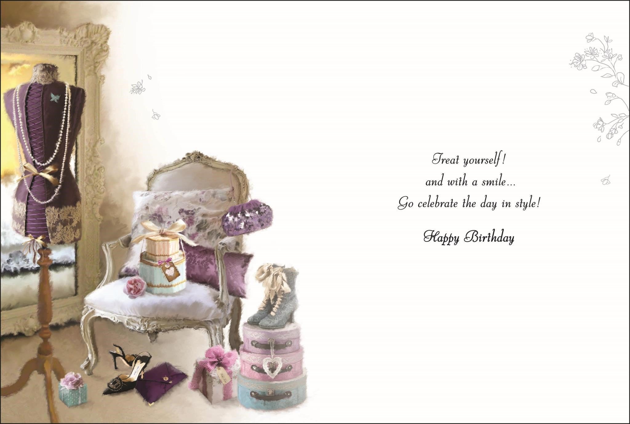 Inside of Open Birthday Mannequin Greetings Card