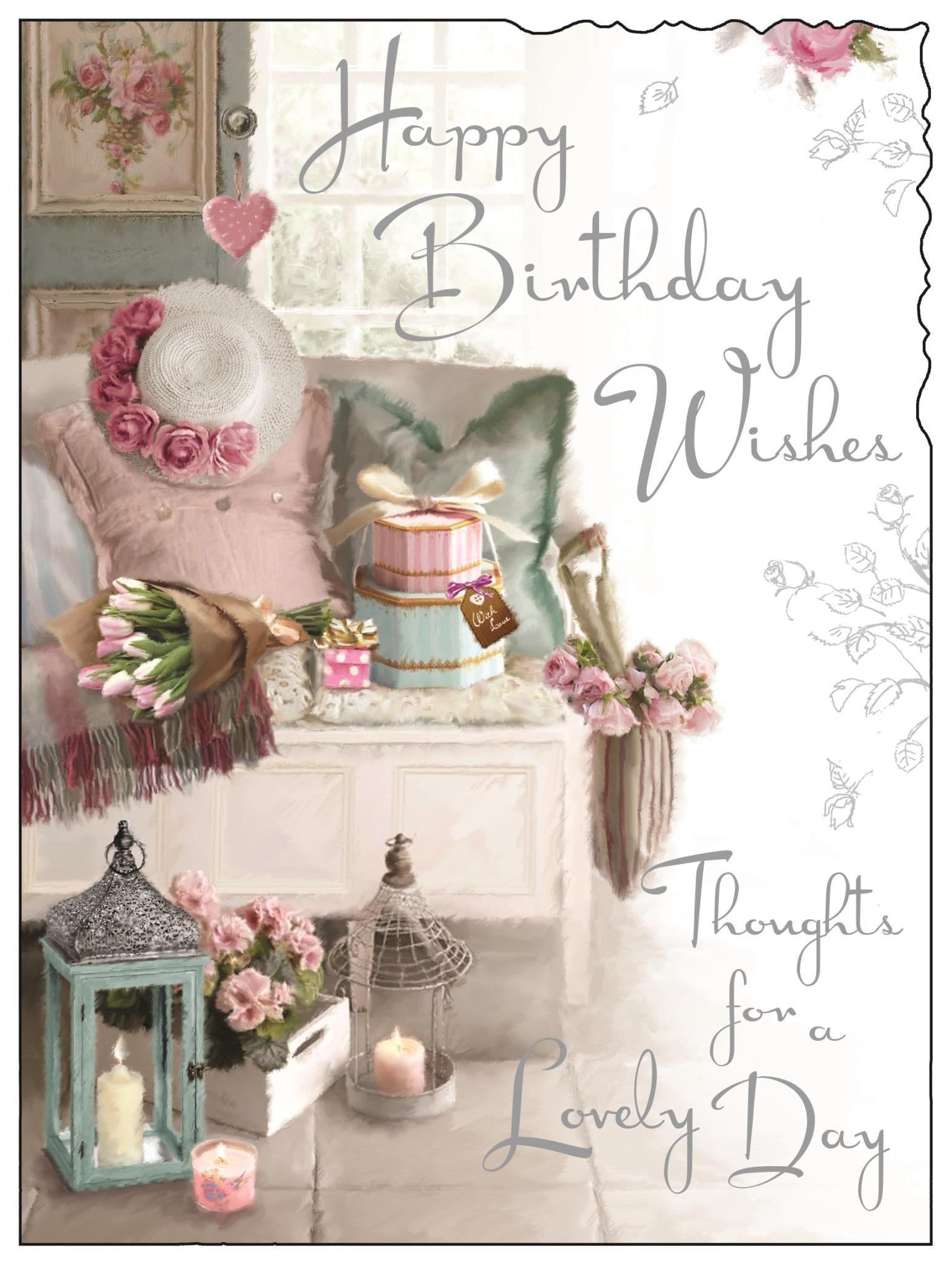 Front of Open Birthday Lanterns & Bench Greetings Card
