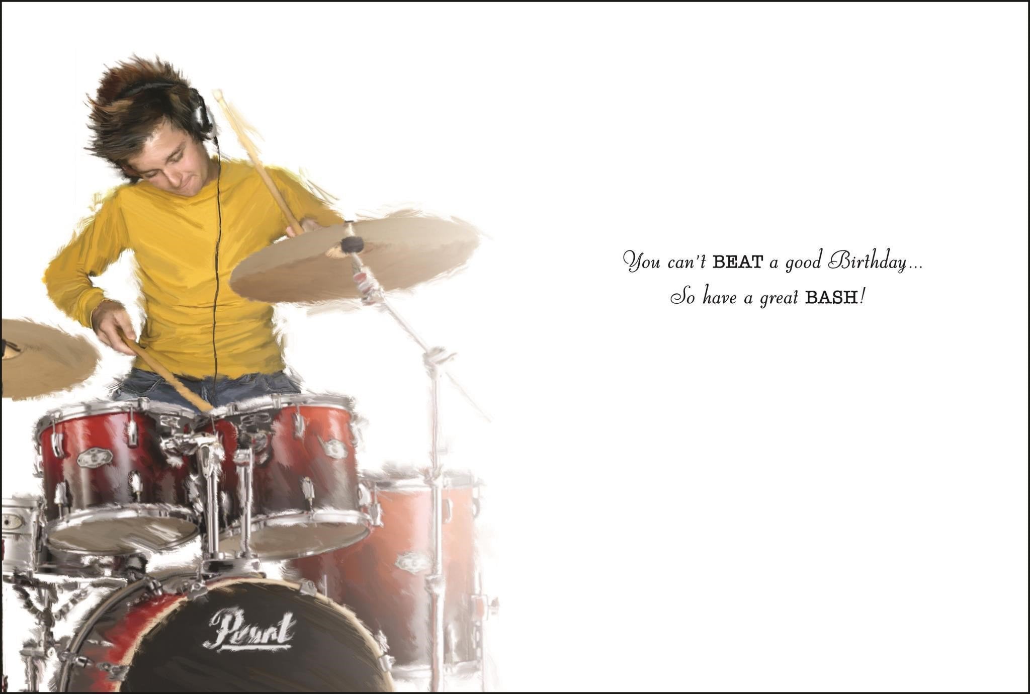 Inside of Open Birthday Drummer Greetings Card
