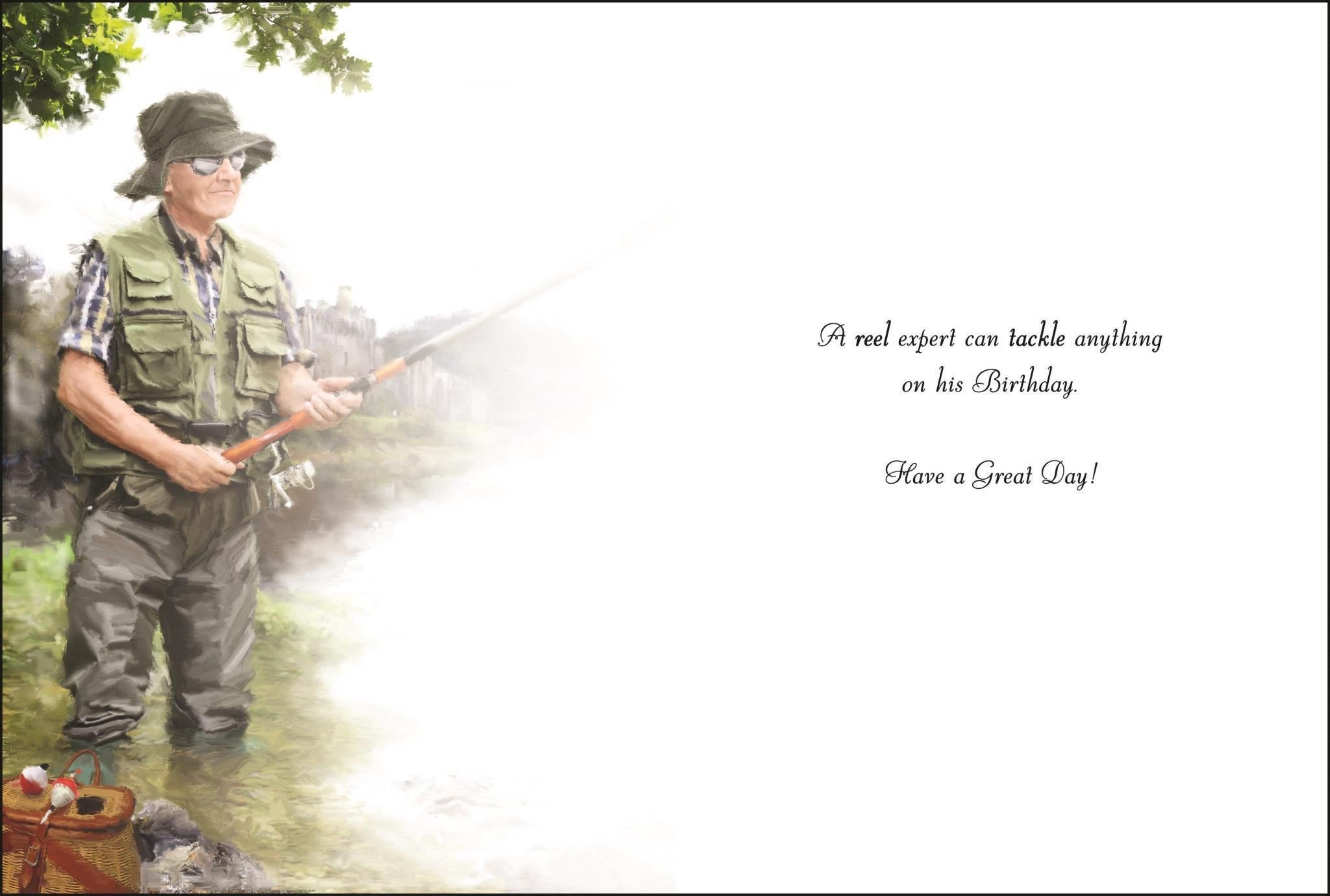 Inside of Open Birthday Fisherman Greetings Card
