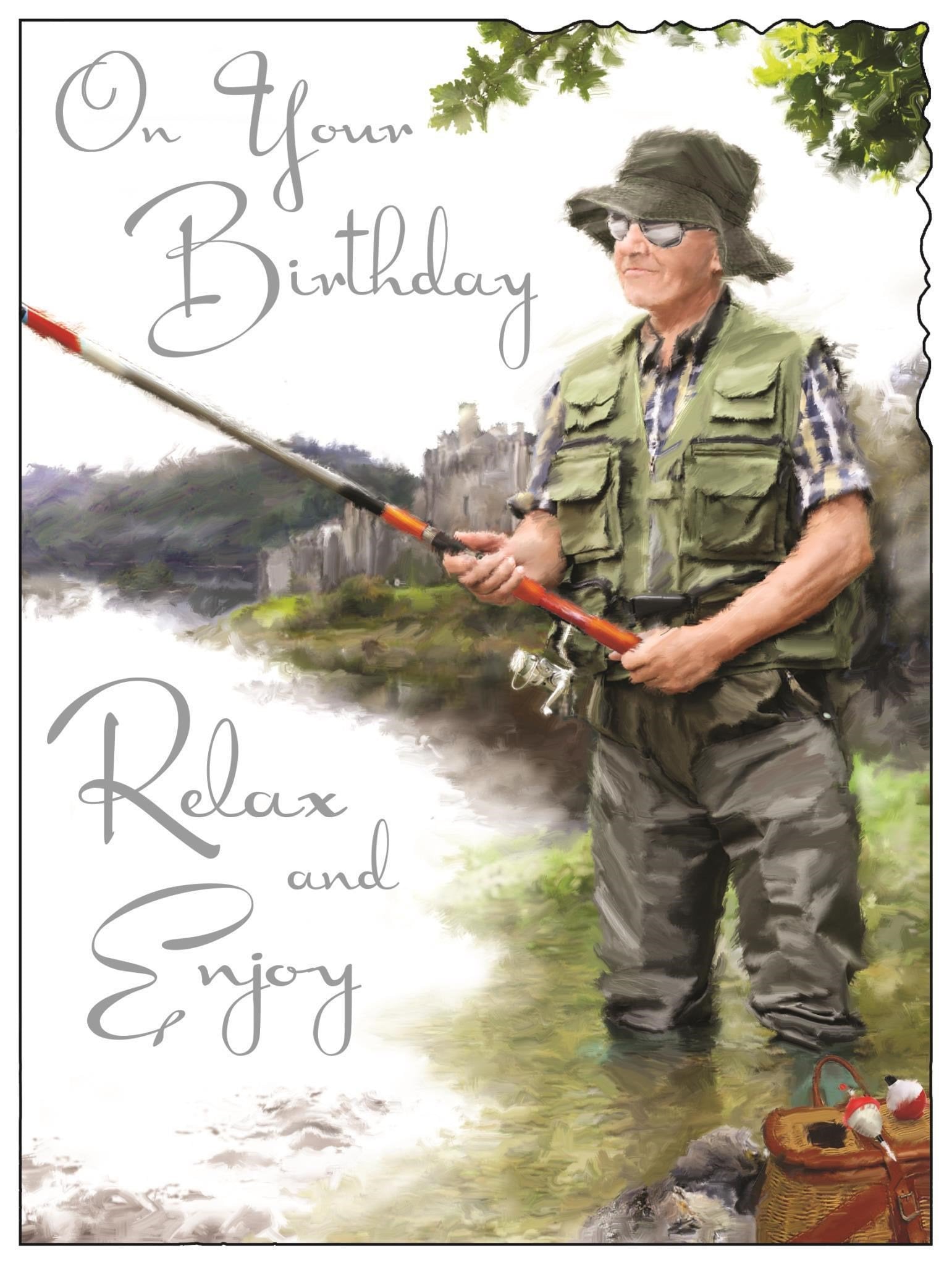 Front of Open Birthday Fisherman Greetings Card