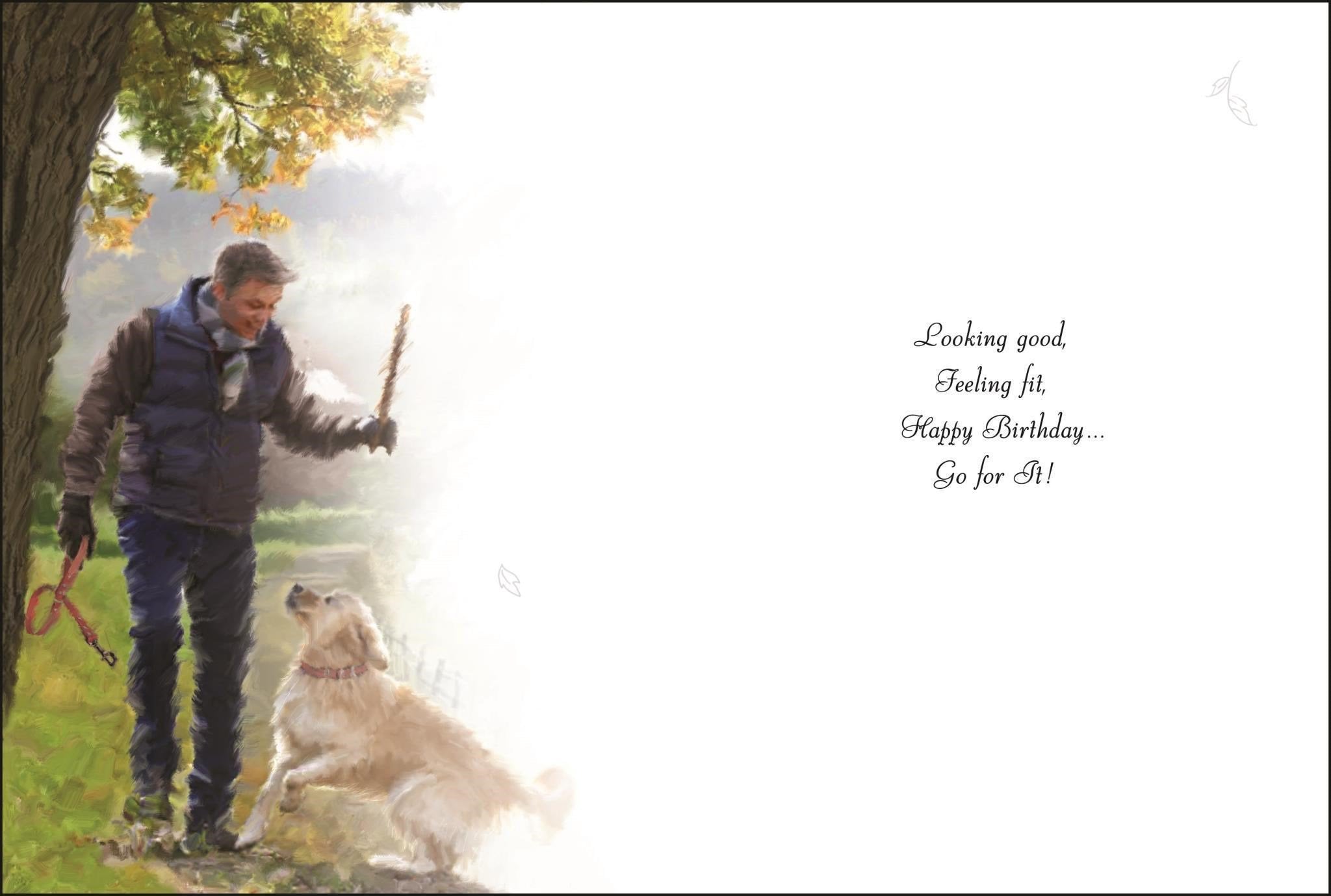 Inside of Open Birthday Dog Walker Greetings Card