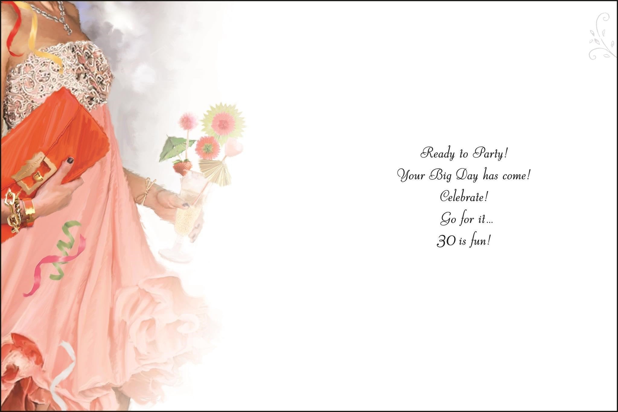 Inside of 30th Birthday Party Gown Greetings Card