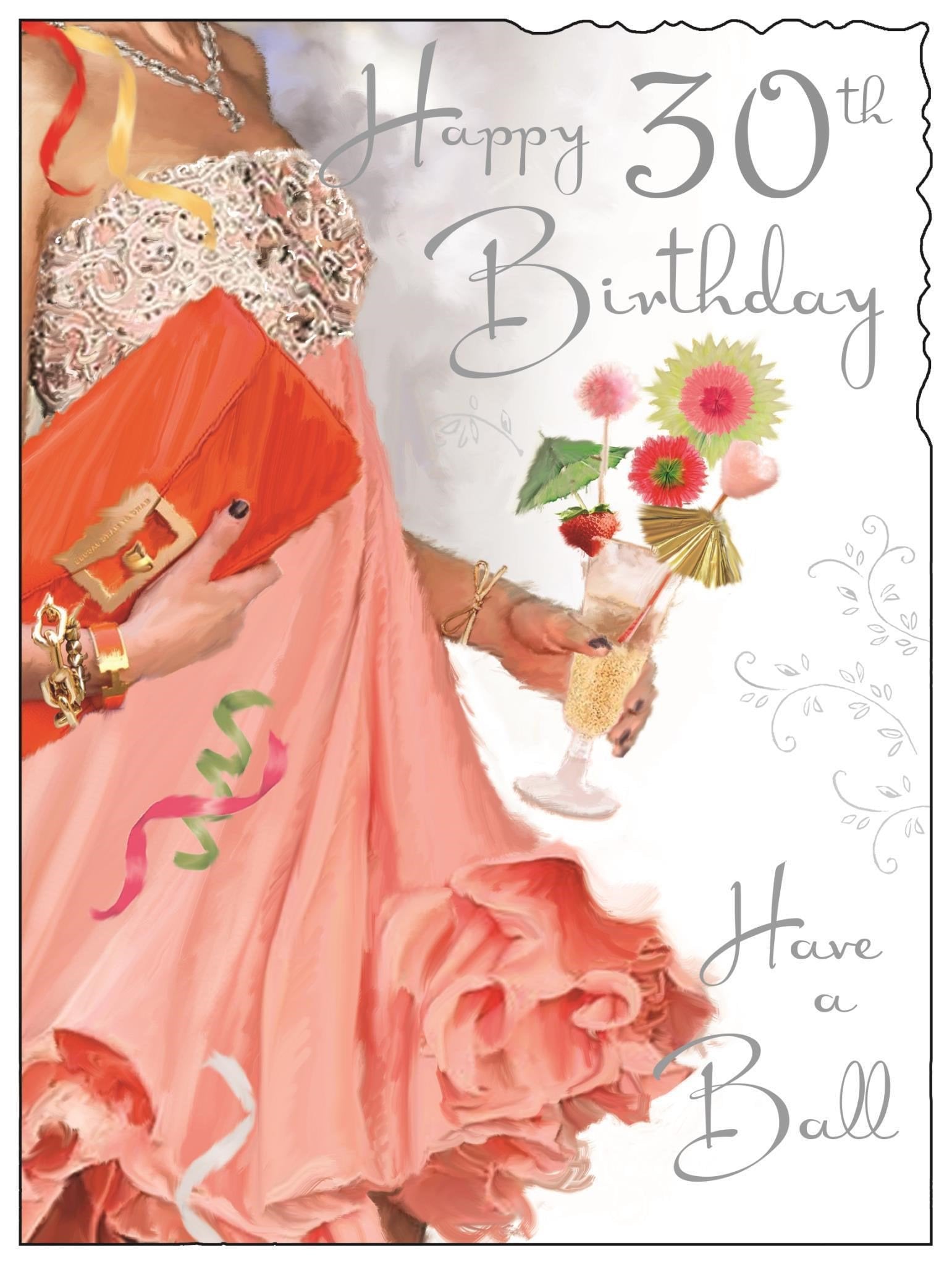 Front of 30th Birthday Party Gown Greetings Card