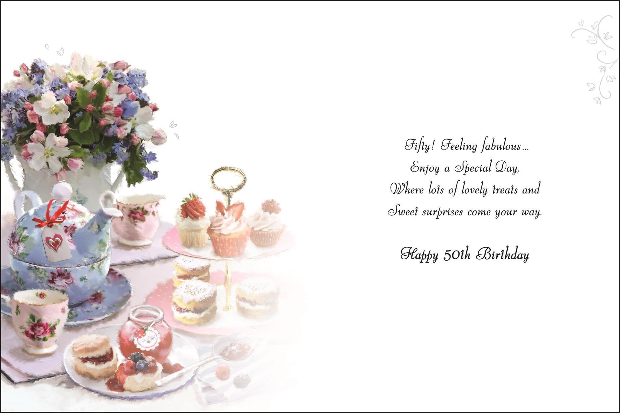 Inside of 50th Birthday Afternoon Tea Greetings Card