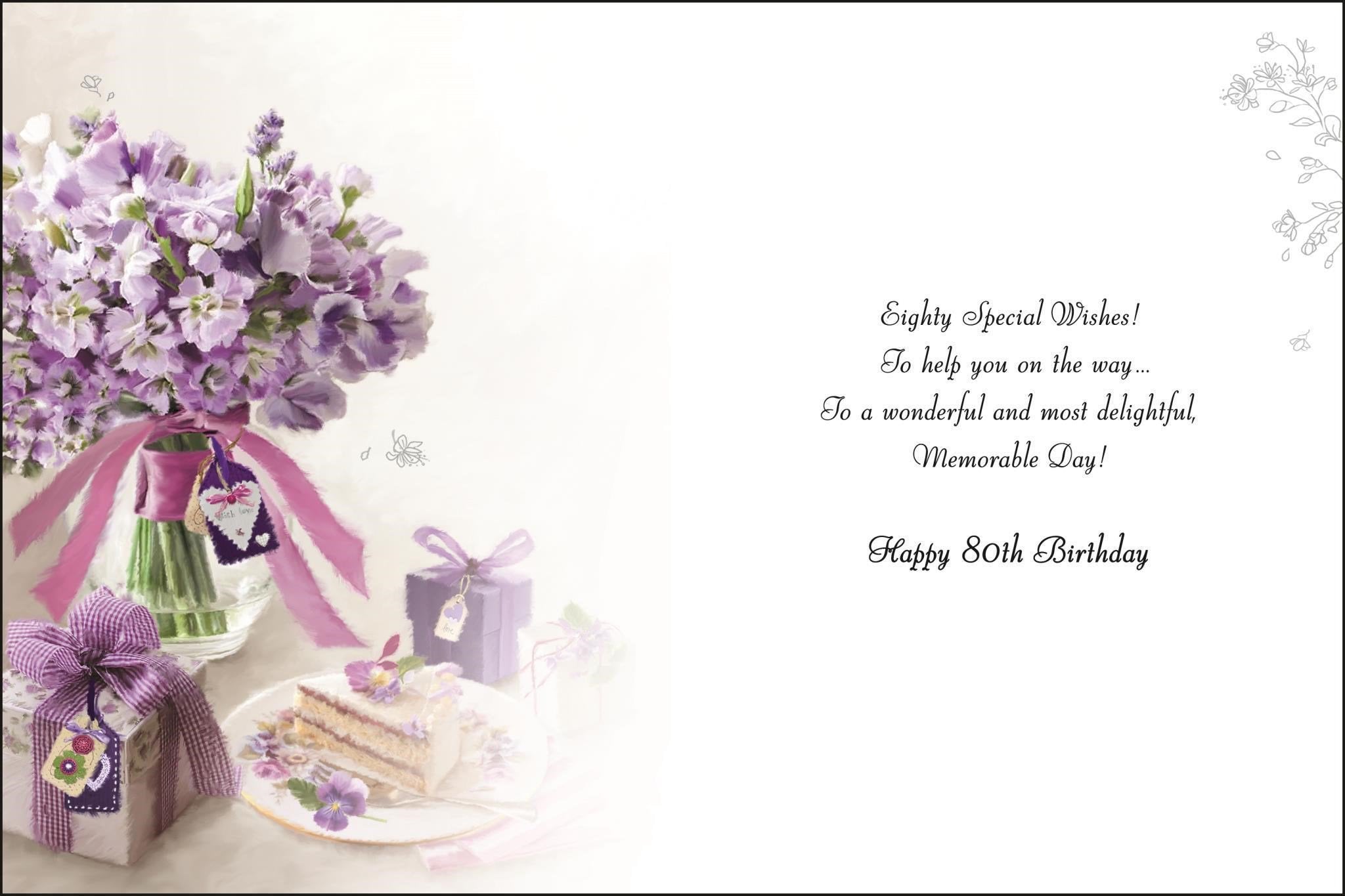 Inside of 80th Birthday Bouquet Cake Greetings Card