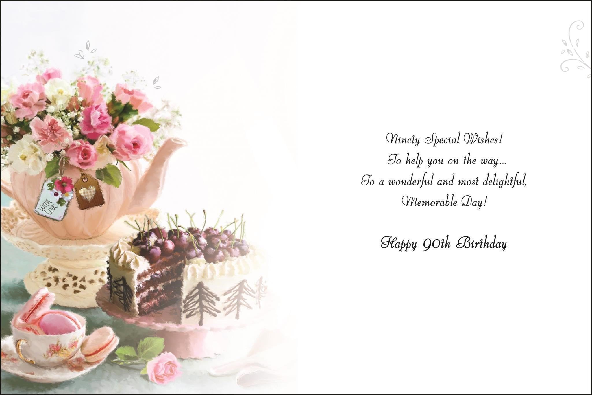 Inside of 90th Birthday Cake Slice Greetings Card