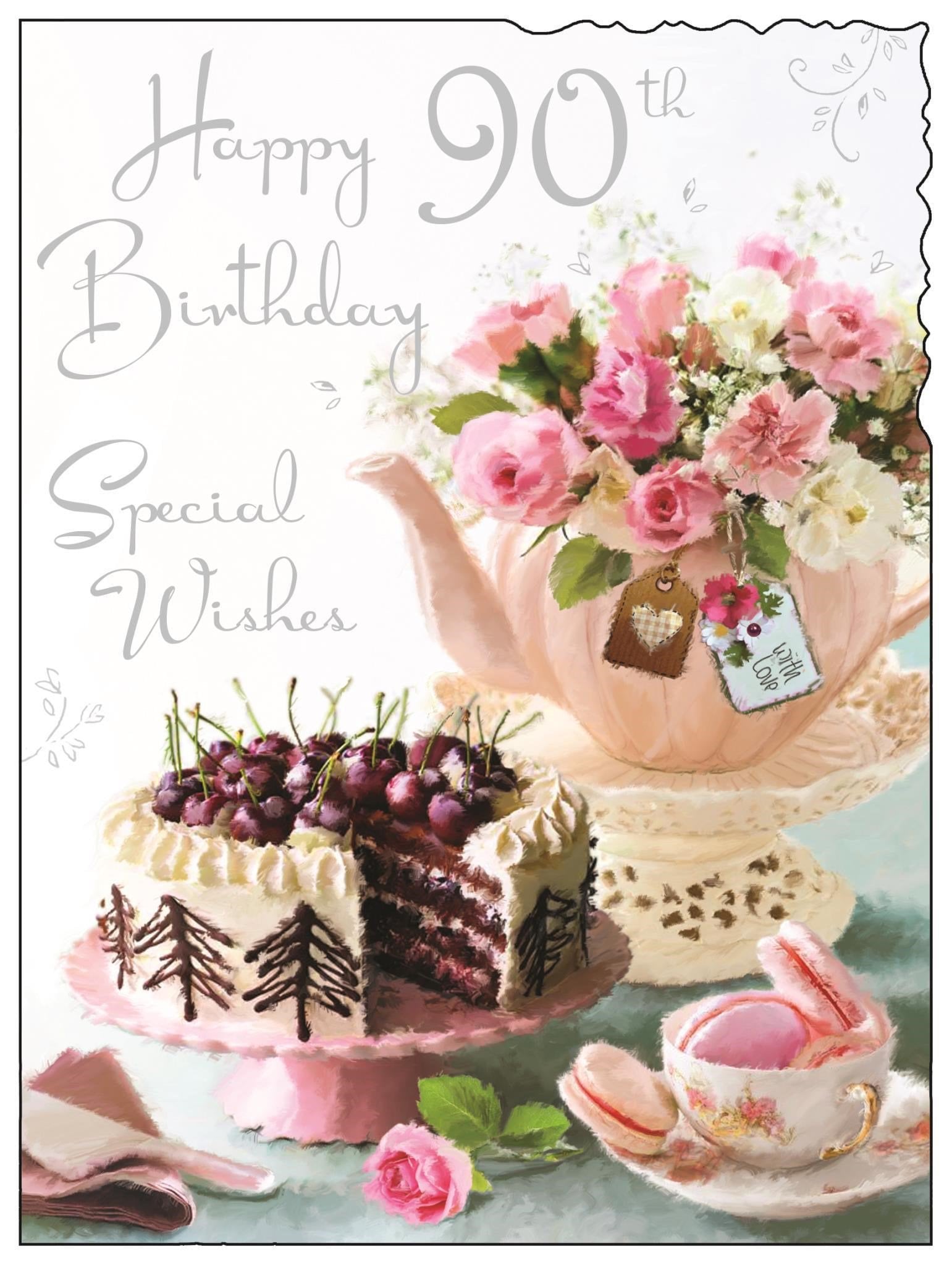 Front of 90th Birthday Cake Slice Greetings Card