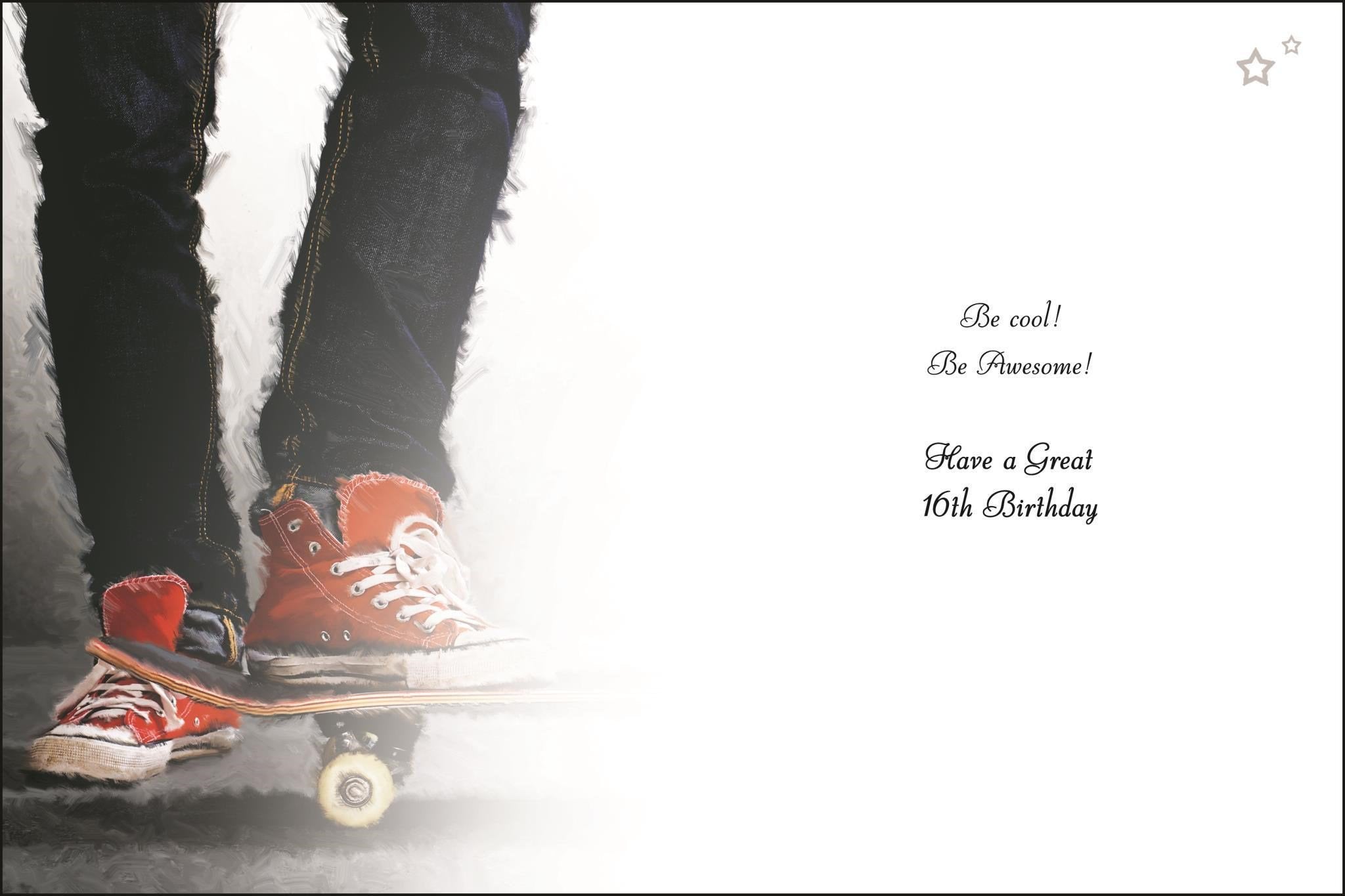 Inside of 16th Birthday Skateboarder Greetings Card