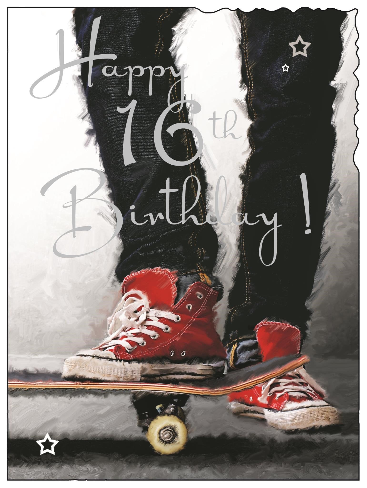 Front of 16th Birthday Skateboarder Greetings Card