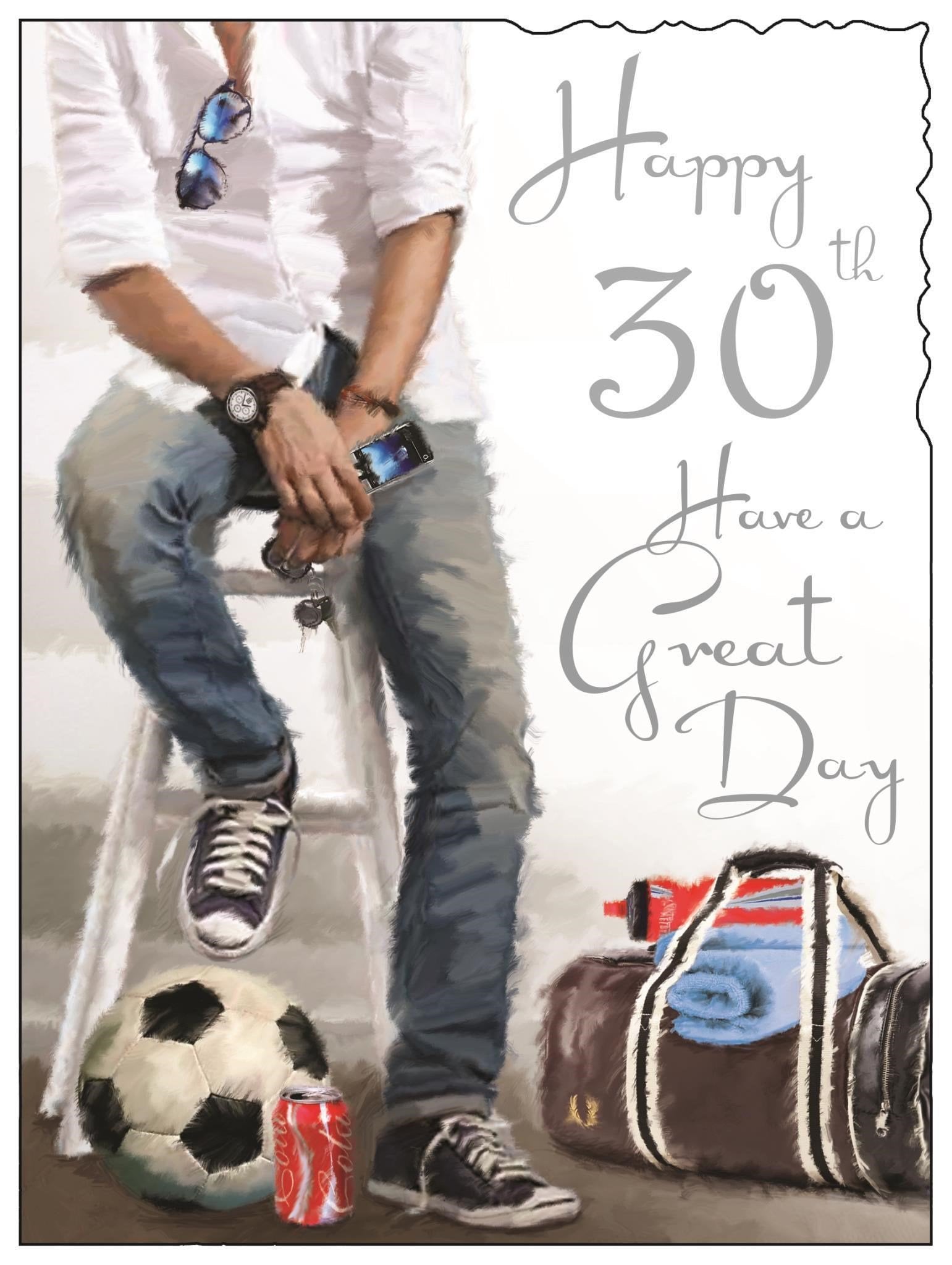 Front of 30th Birthday Footballer Sat Greetings Card