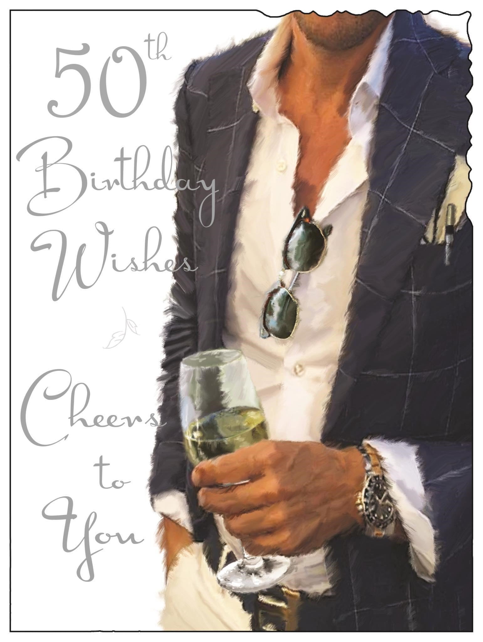 Front of 50th Birthday Cheers Greetings Card