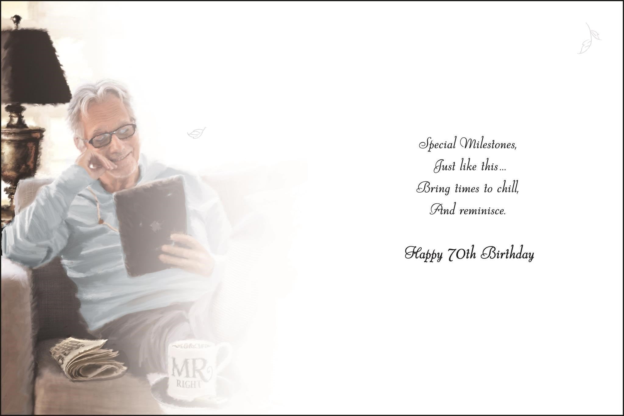Inside of 70th Birthday Reading Greetings Card