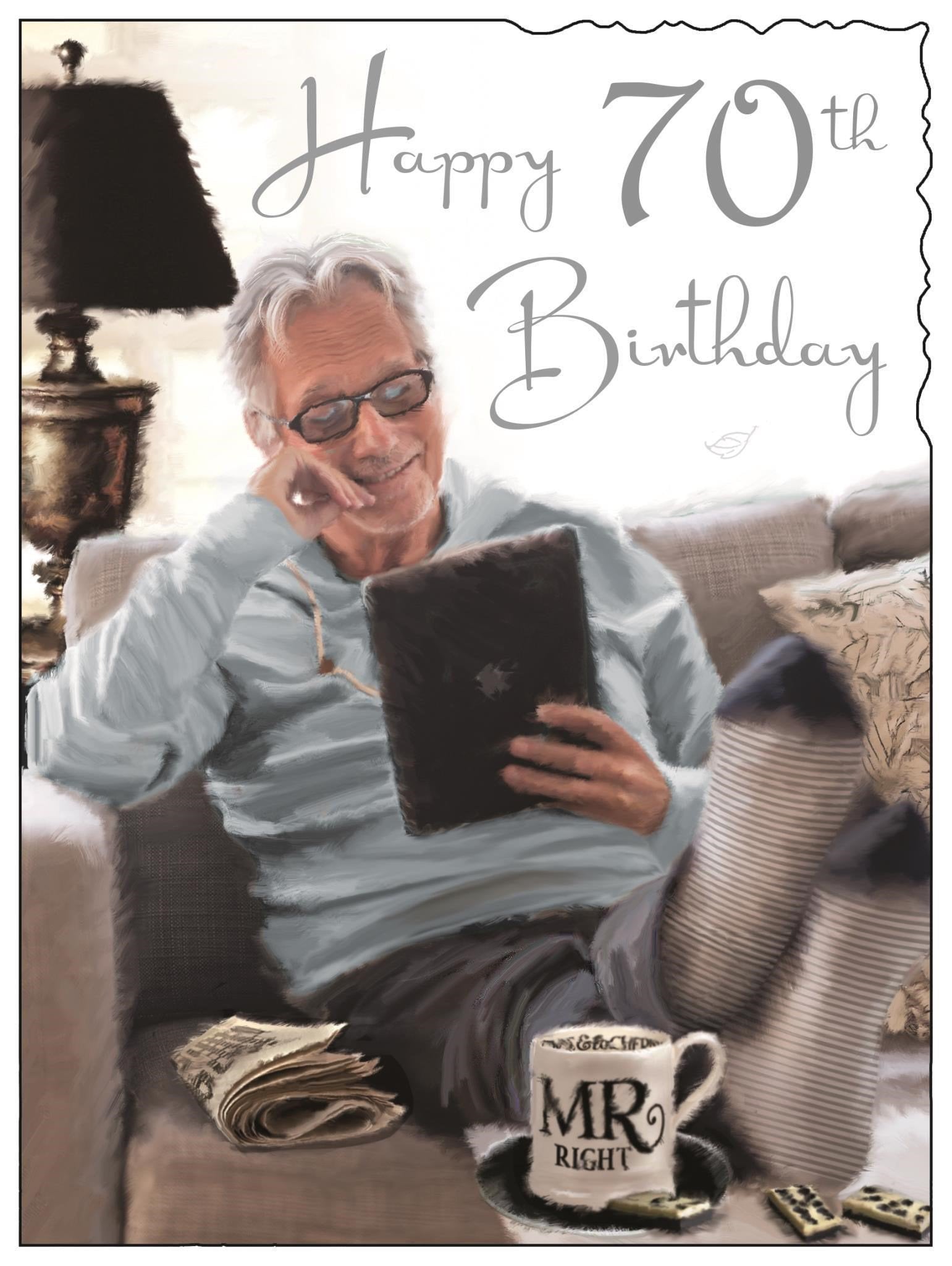 Front of 70th Birthday Reading Greetings Card