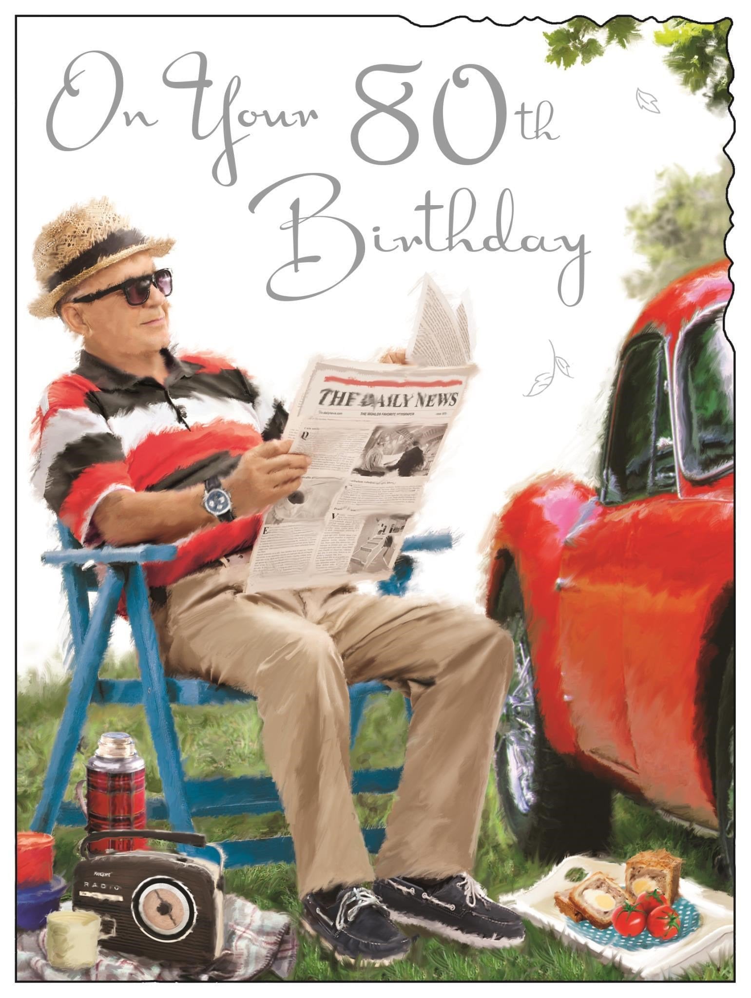 Front of 80th Birthday Newspaper Greetings Card