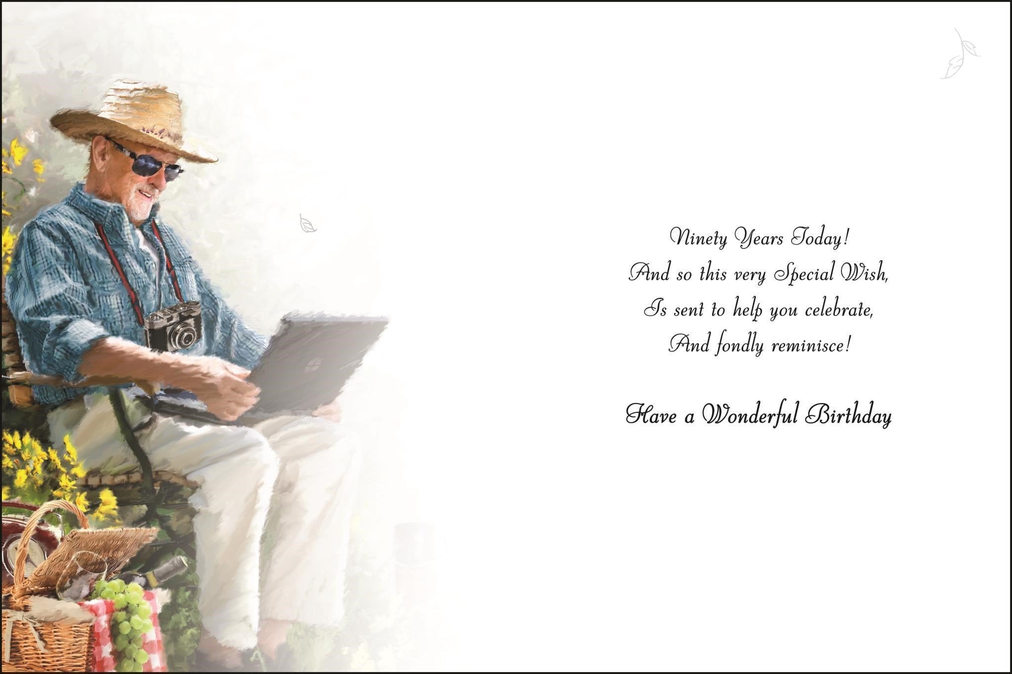 Inside of 90th Birthday Laptop Greetings Card