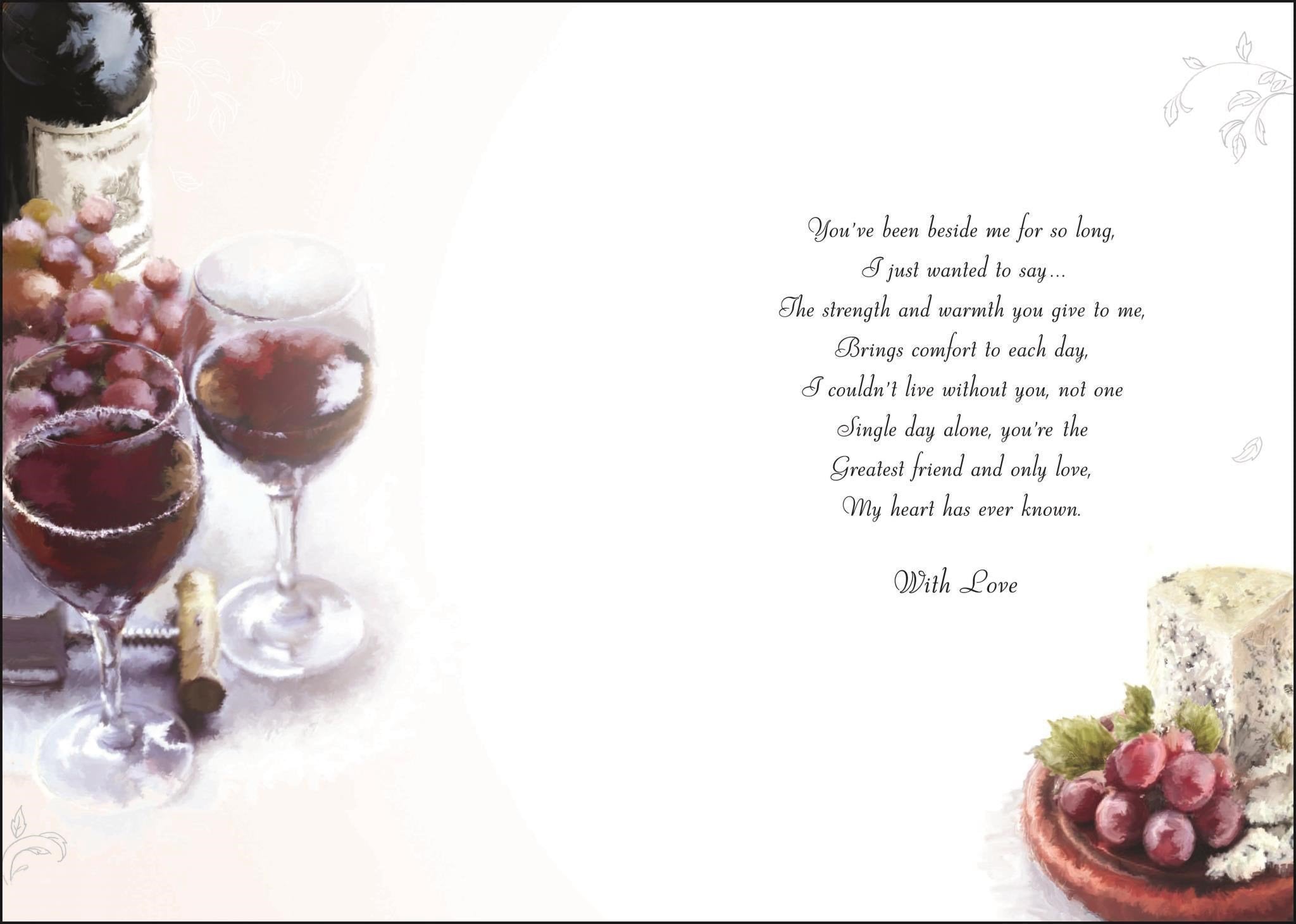 Inside of Husband Birthday Wine Greetings Card