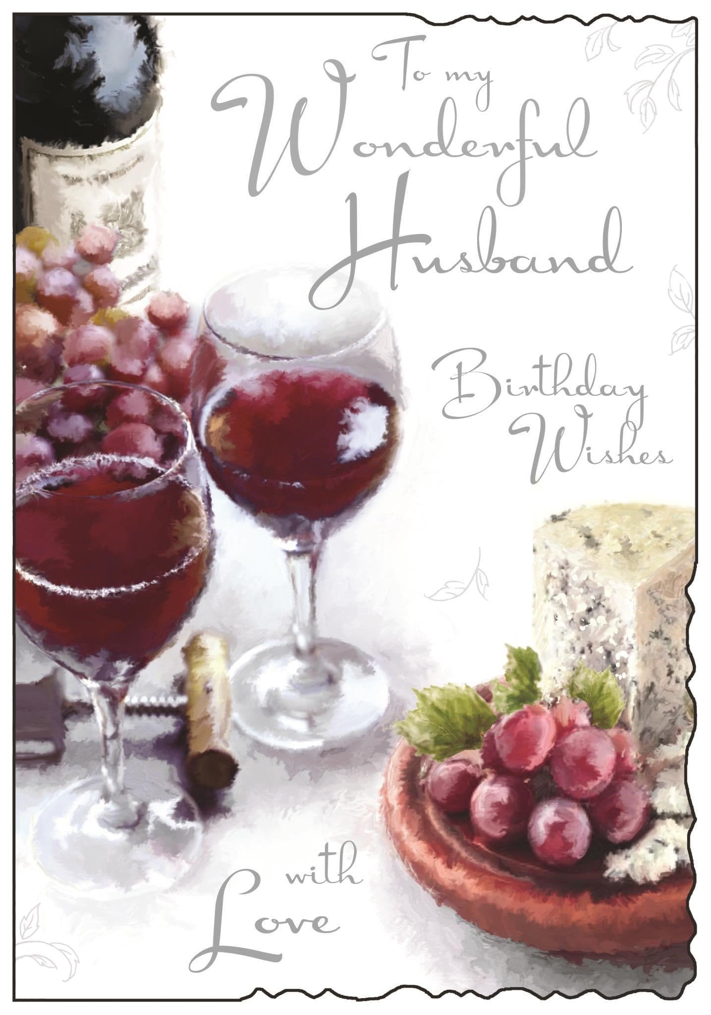 Front of Husband Birthday Wine Greetings Card