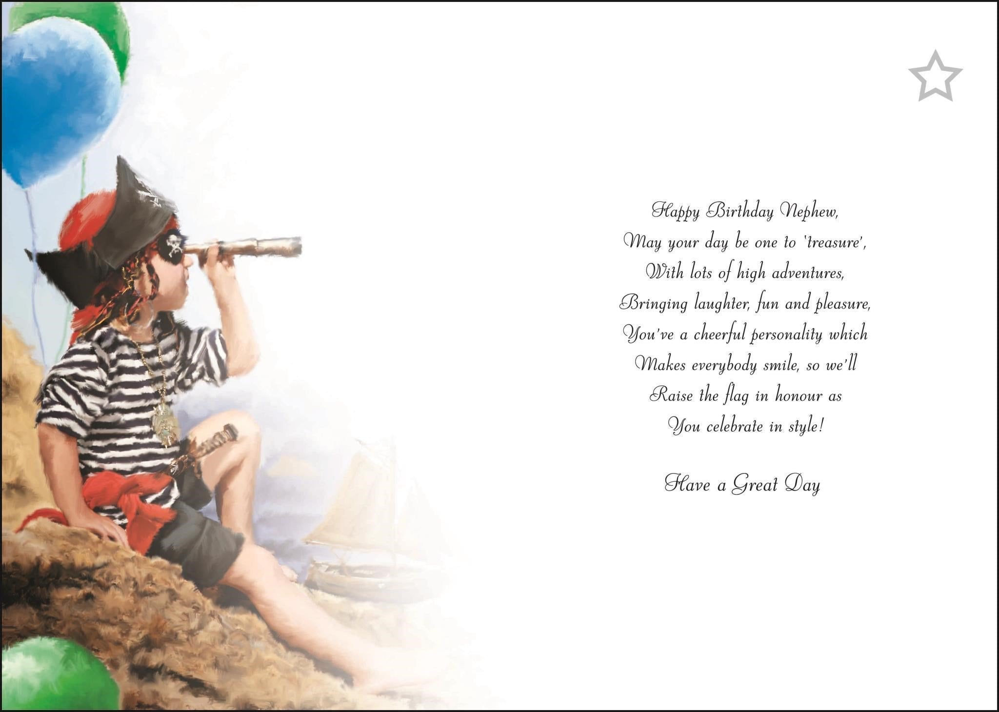 Inside of Nephew Birthday Pirate Boy Greetings Card