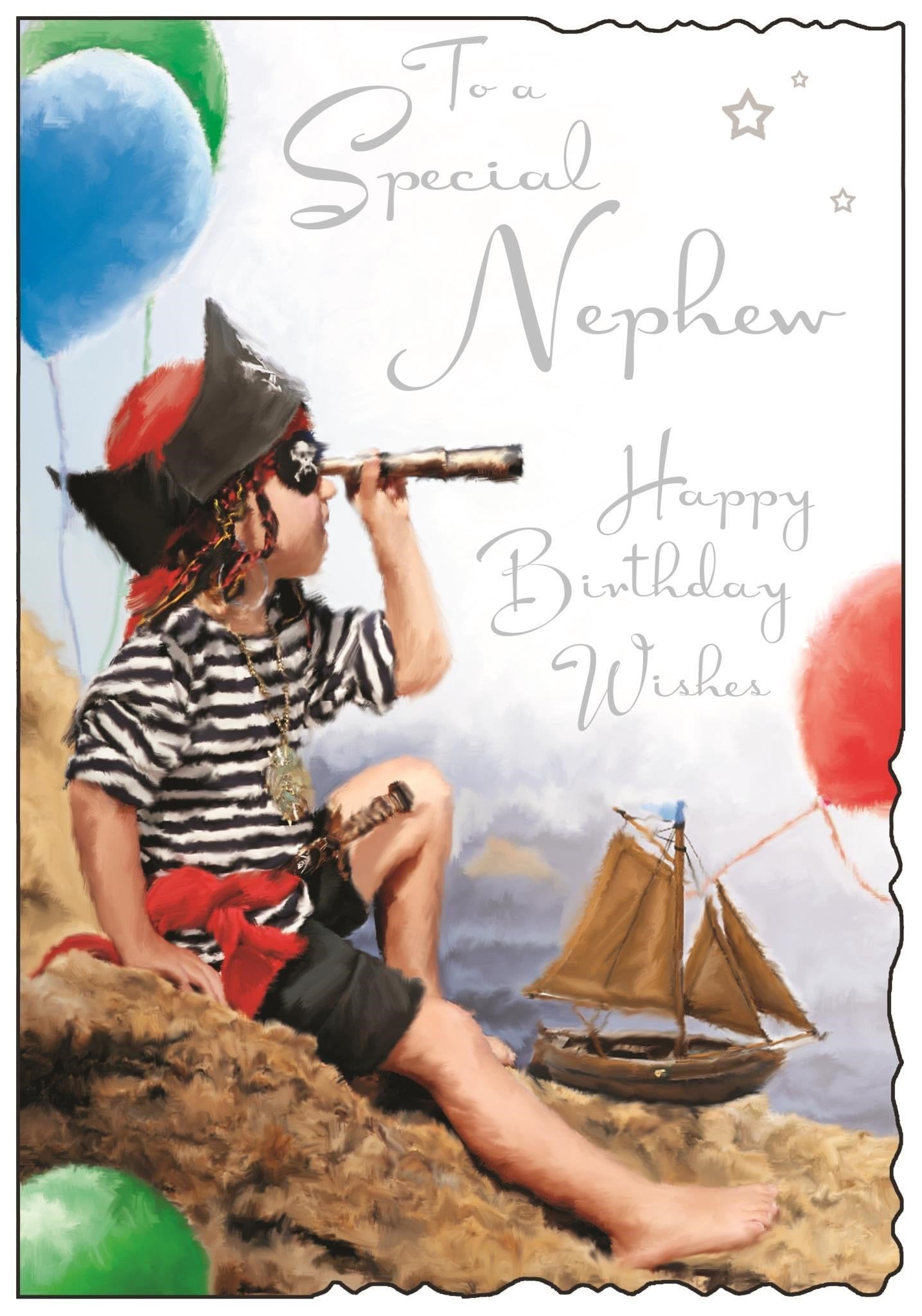Front of Nephew Birthday Pirate Boy Greetings Card