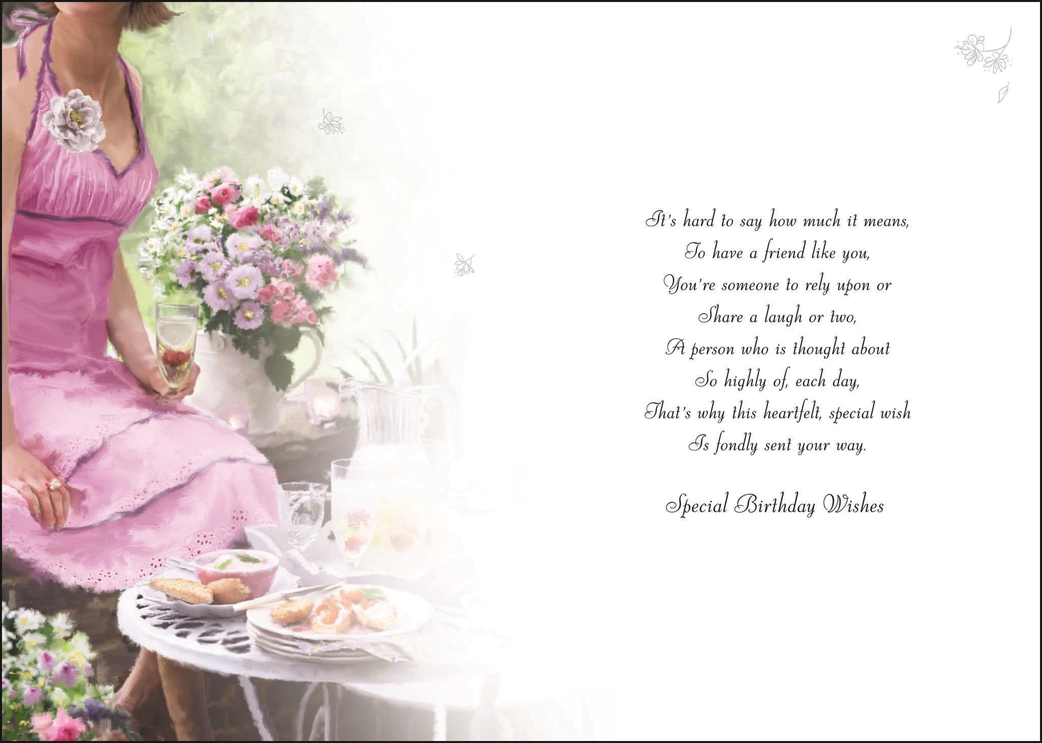 Inside of Special Friend Birthday Patio Greetings Card