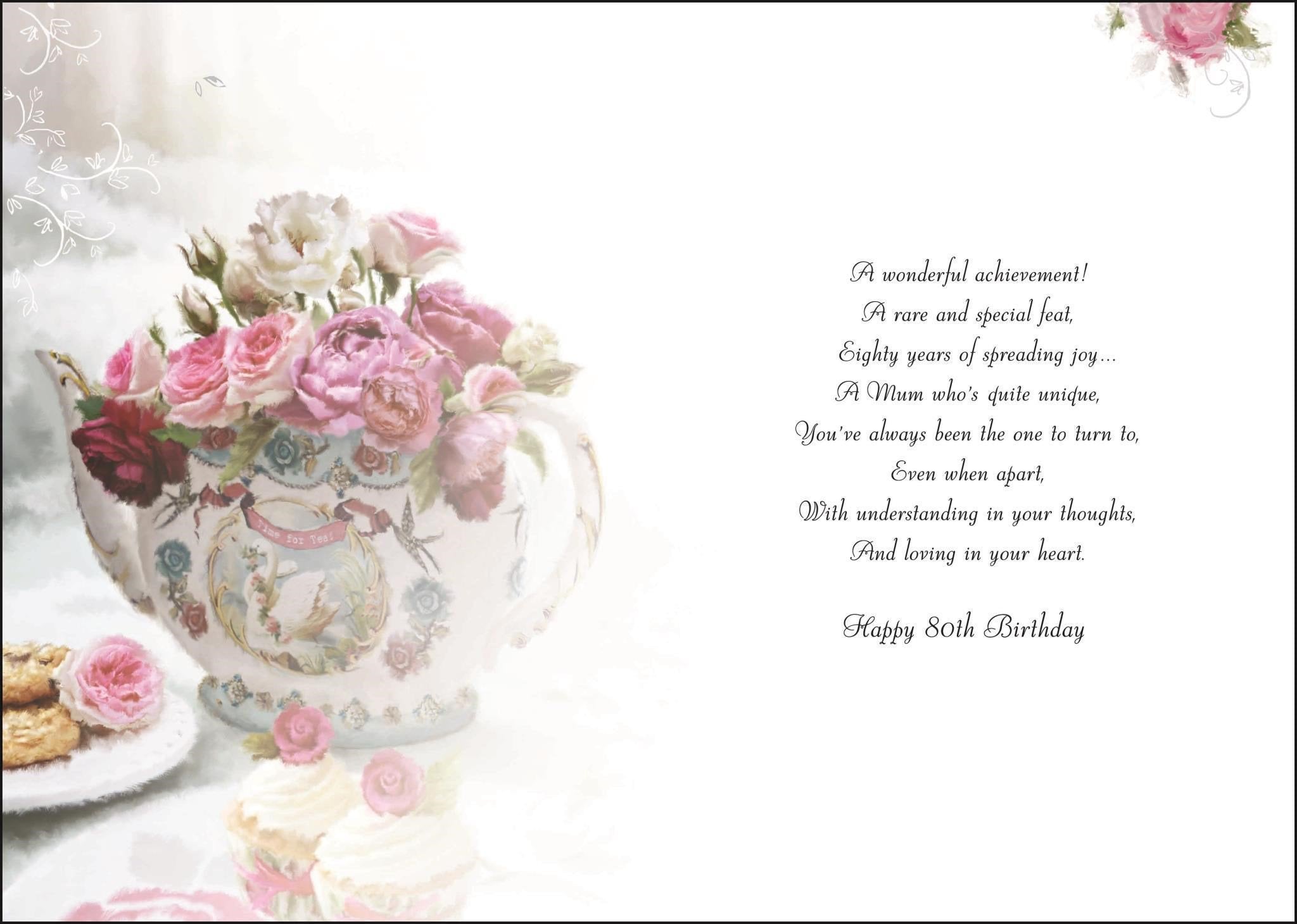 Inside of Mum 80th Birthday Teapot Greetings Card