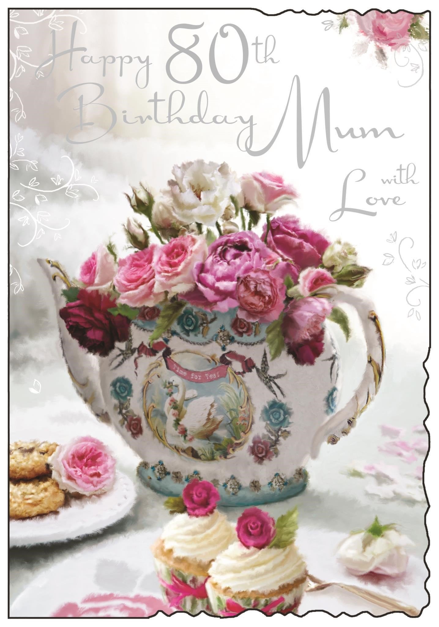 Front of Mum 80th Birthday Teapot Greetings Card