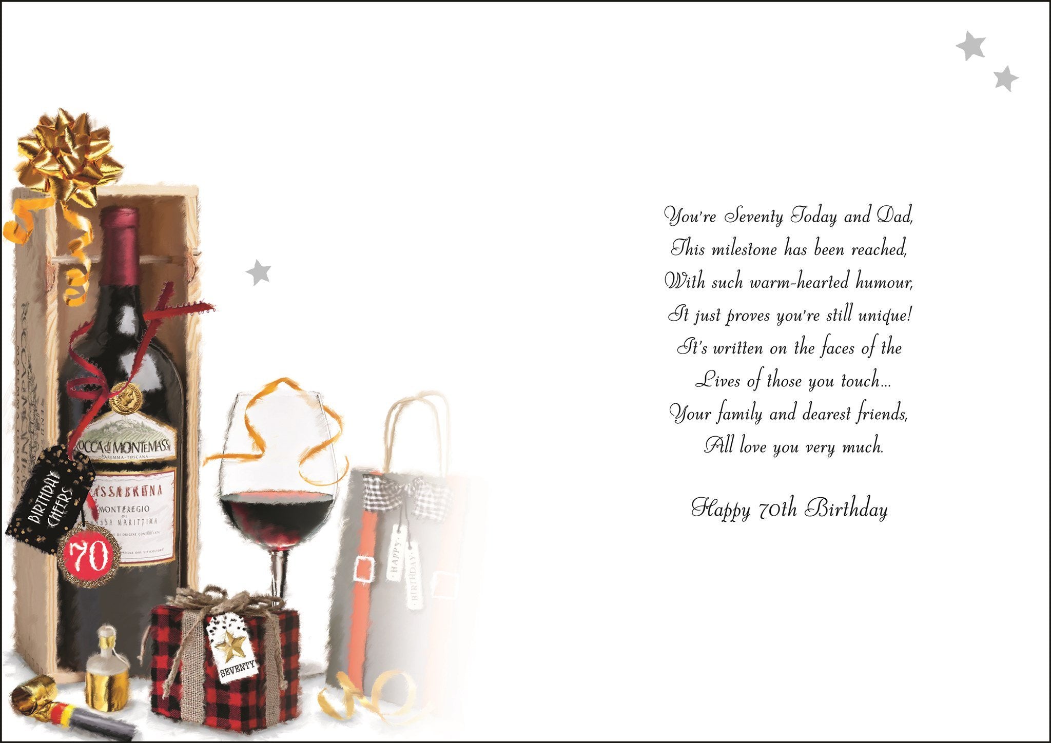 Inside of Dad 70th Birthday Wine Box Greetings Card