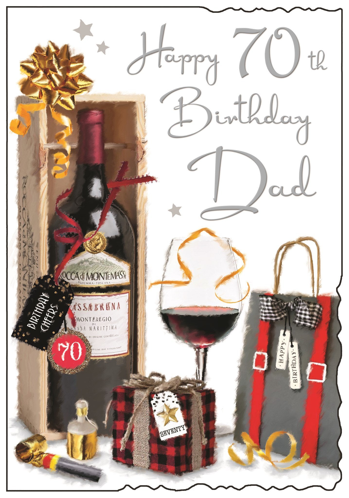 Front of Dad 70th Birthday Wine Box Greetings Card