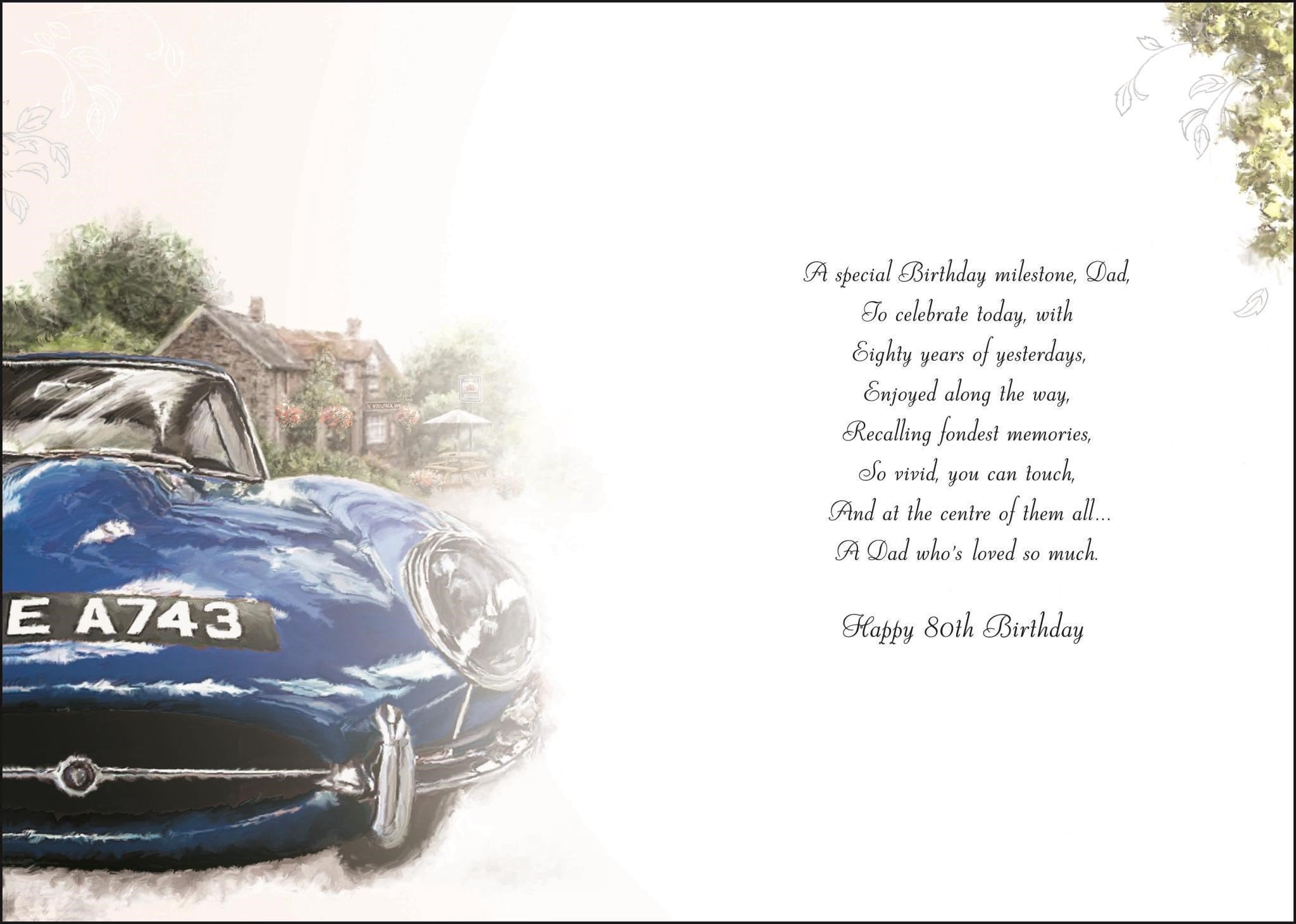 Inside of Dad 80th Birthday Car Greetings Card