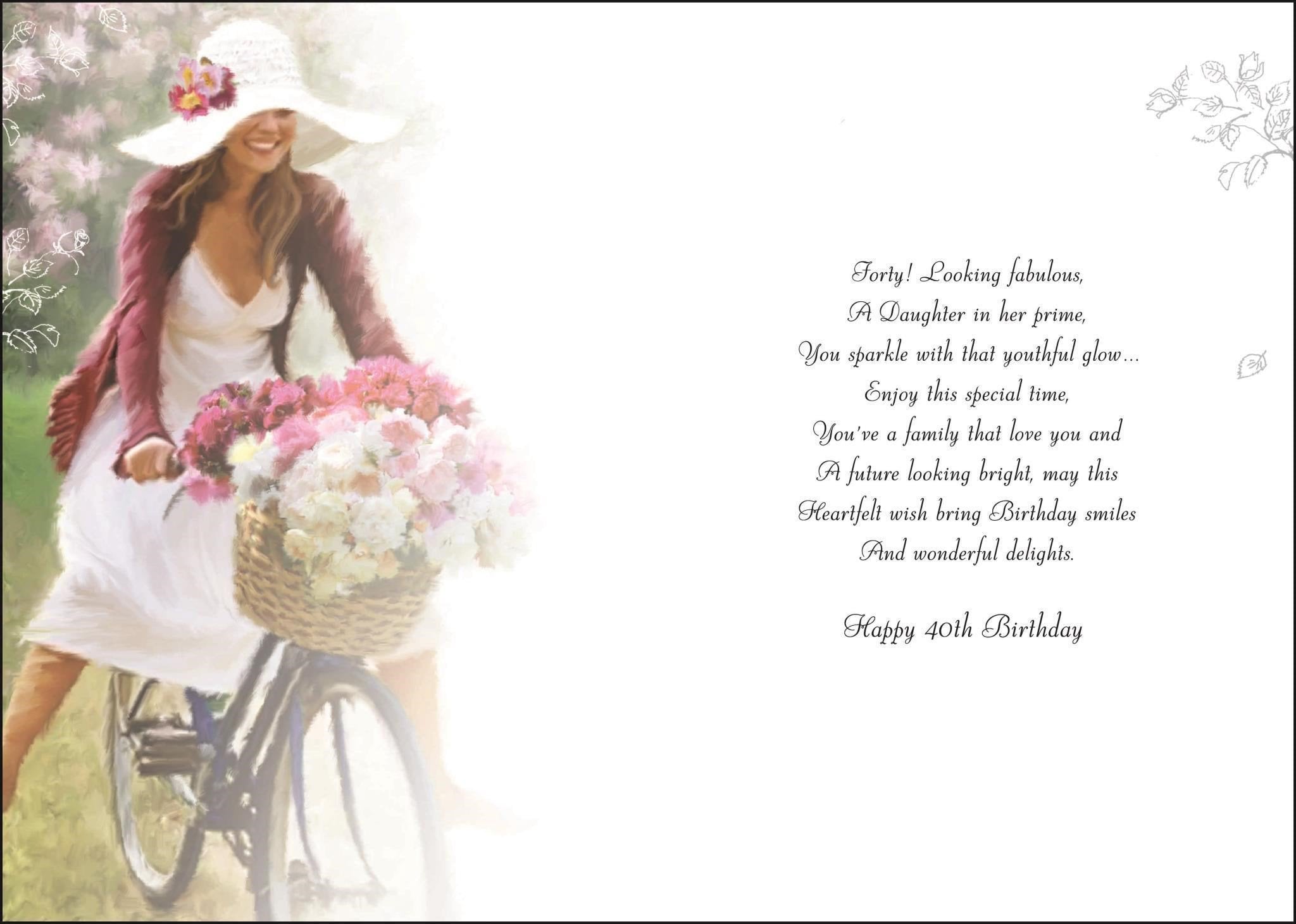 Inside of Daughter 40th Birthday Bike Greetings Card