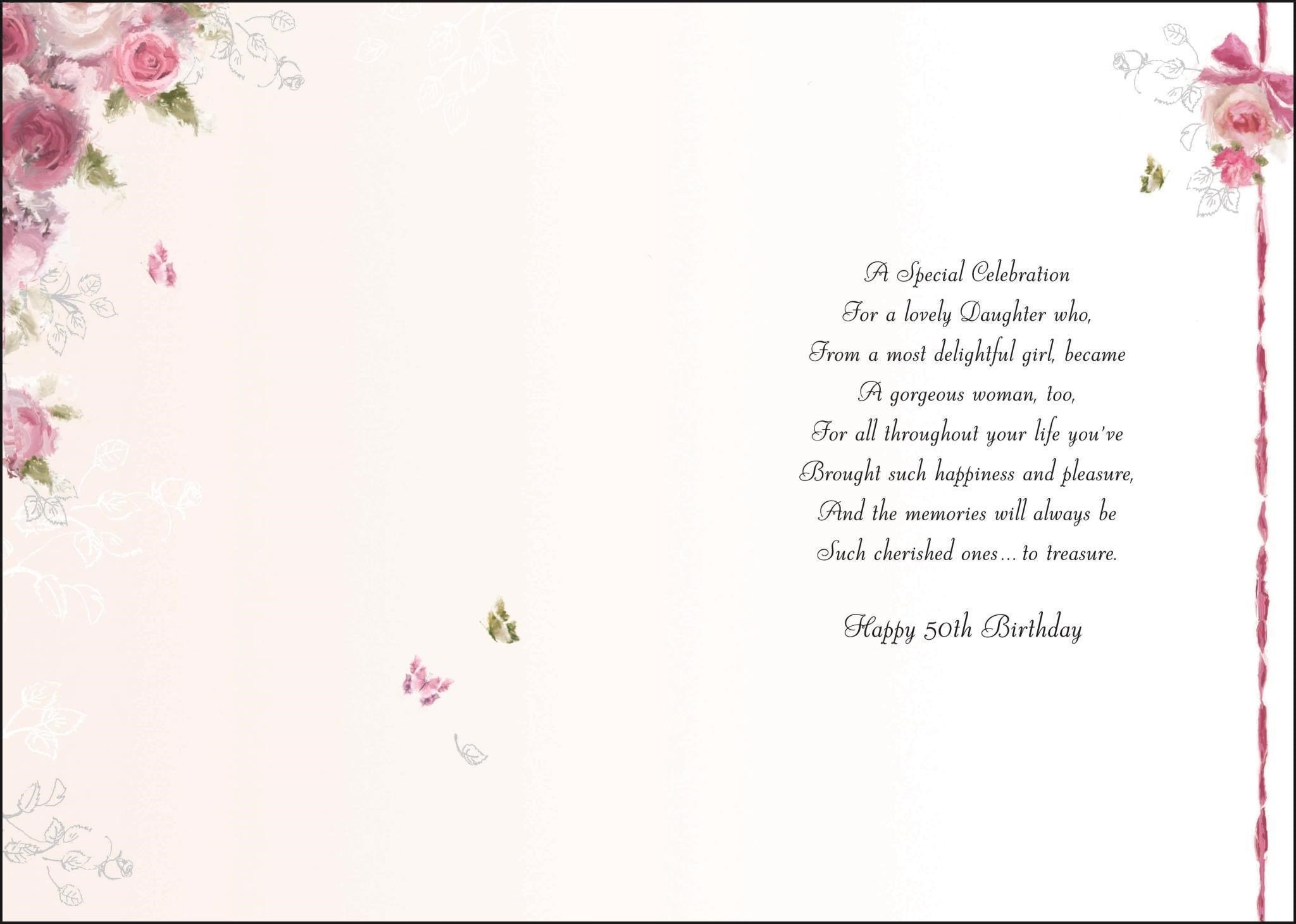 Inside of Daughter 50th Birthday Home Greetings Card