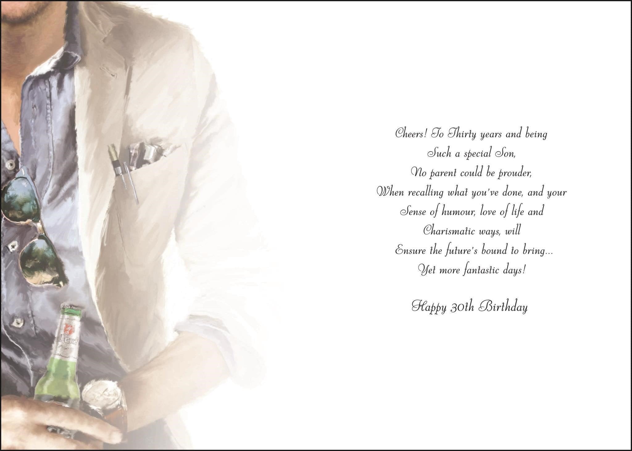 Inside of Son 30th Birthday Shades Greetings Card