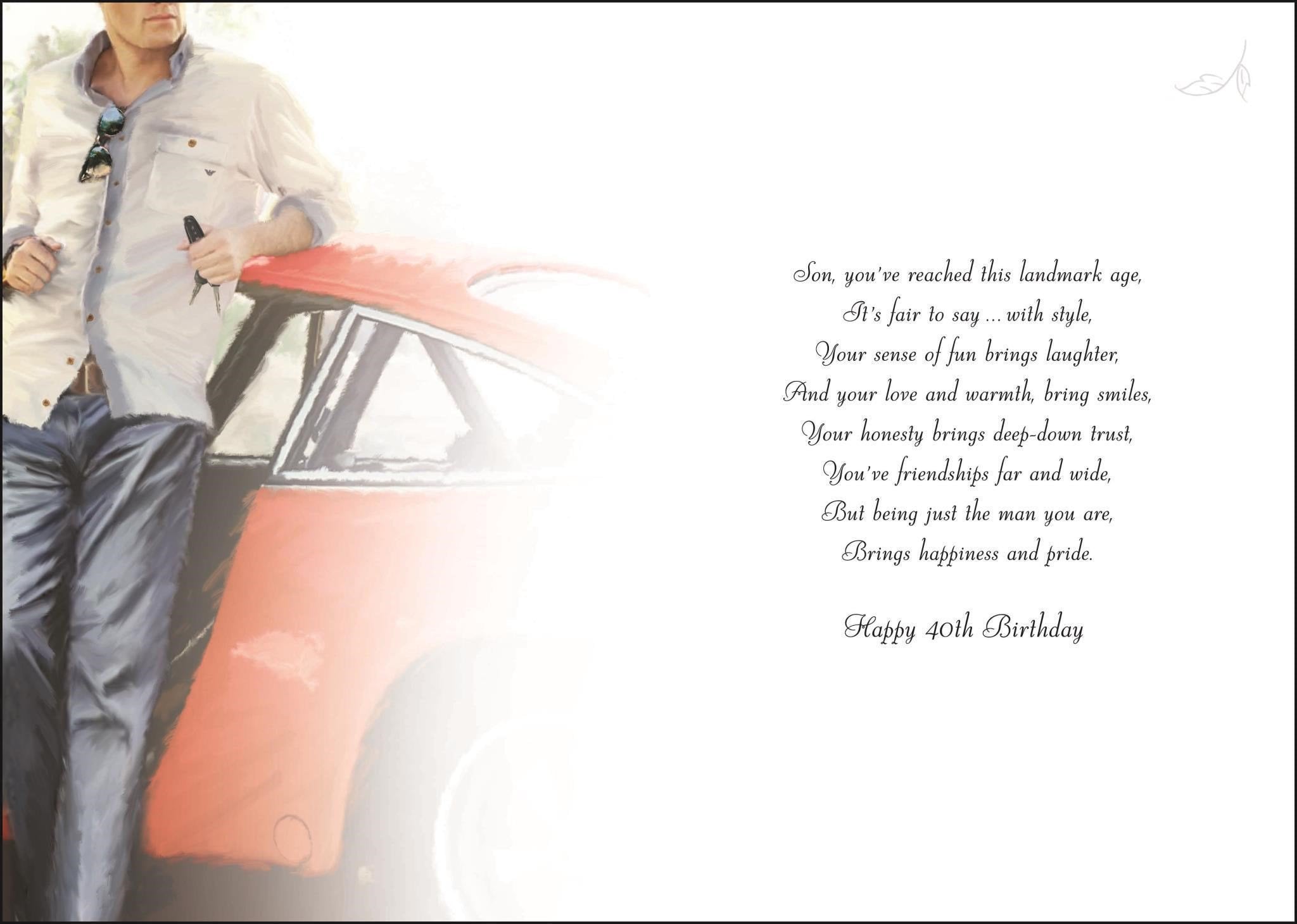 Inside of Son 40th Birthday Car Greetings Card