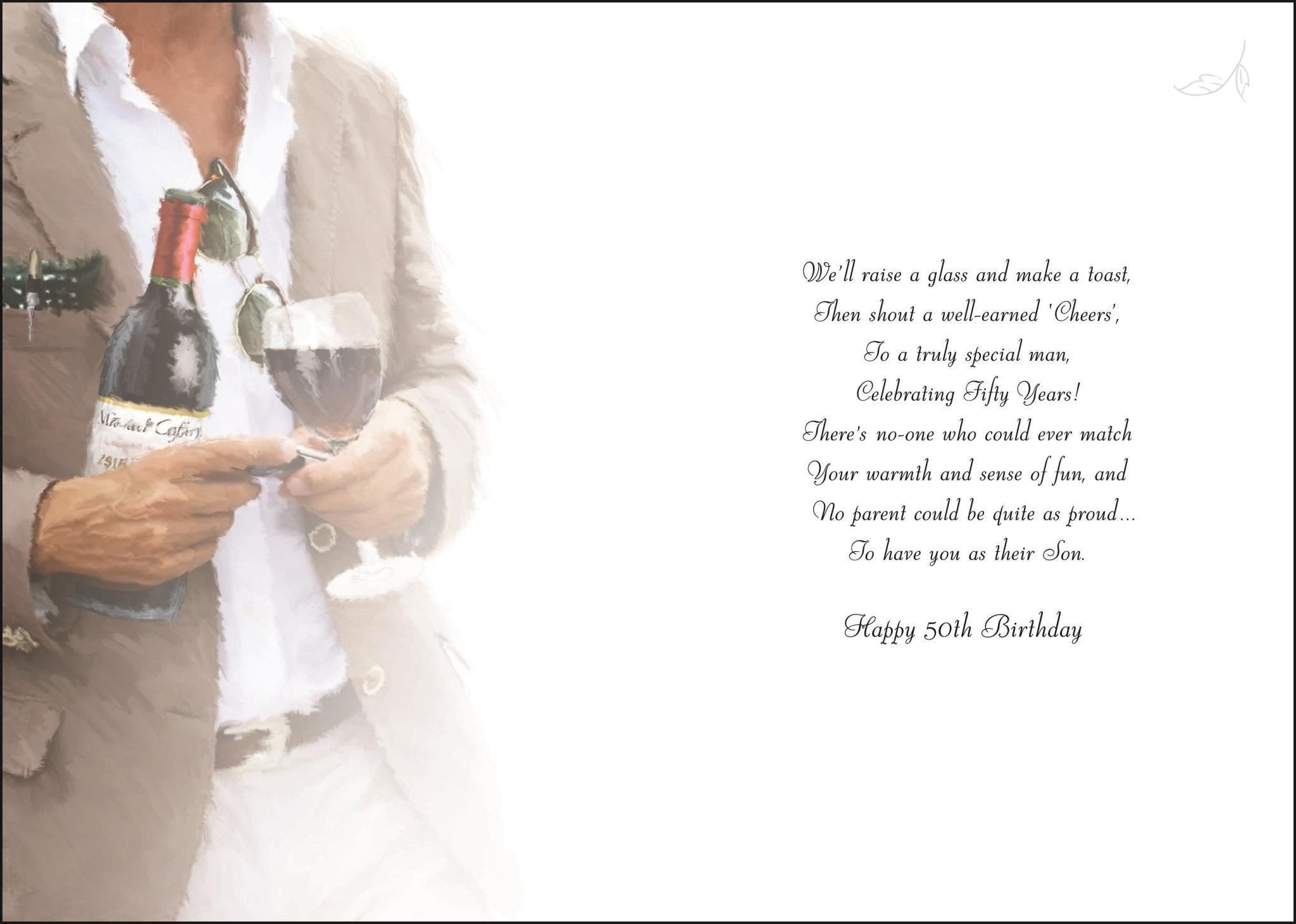 Inside of Son 50th Birthday Wine Greetings Card