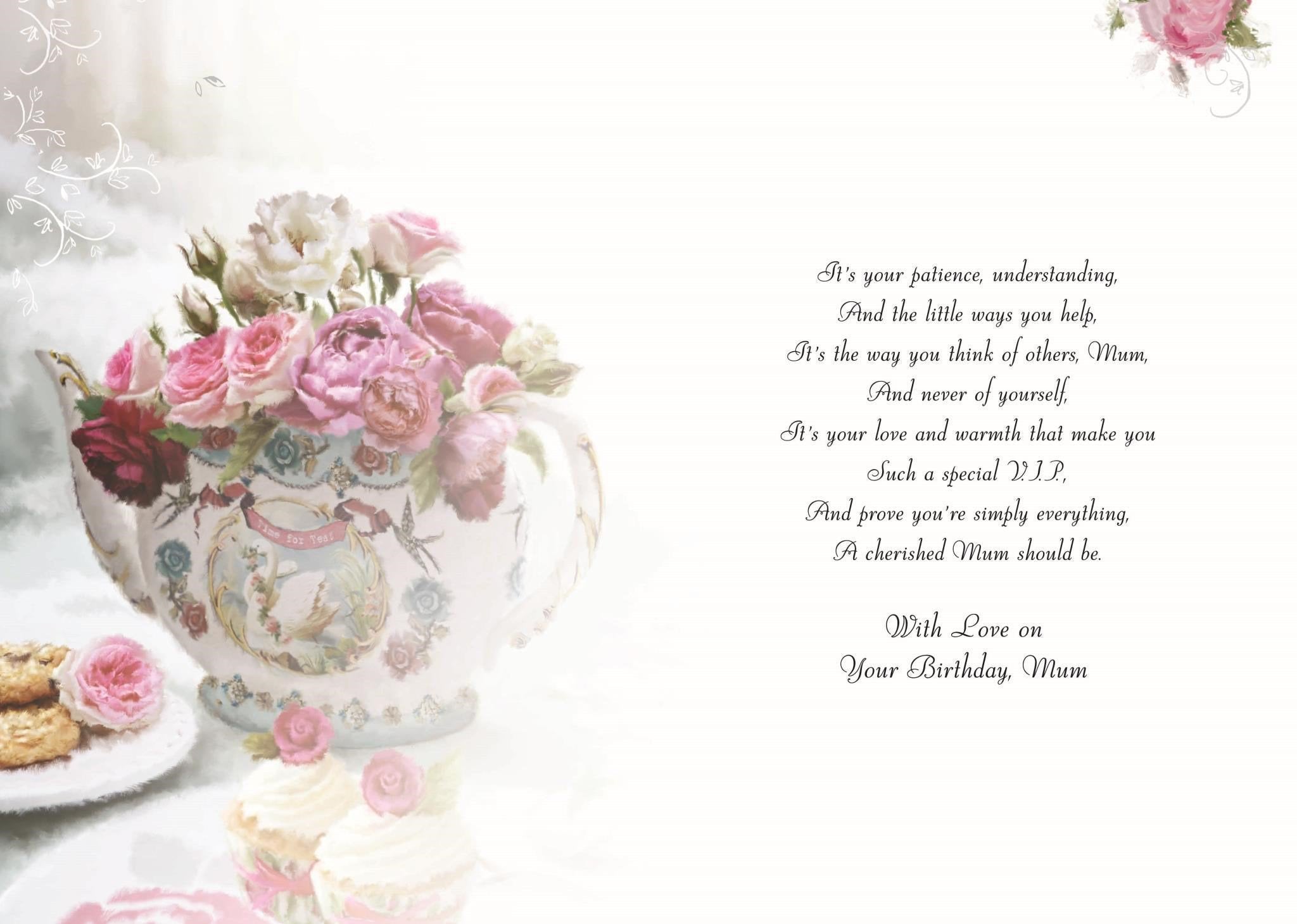 Inside of Mum Birthday Teapot Greetings Card