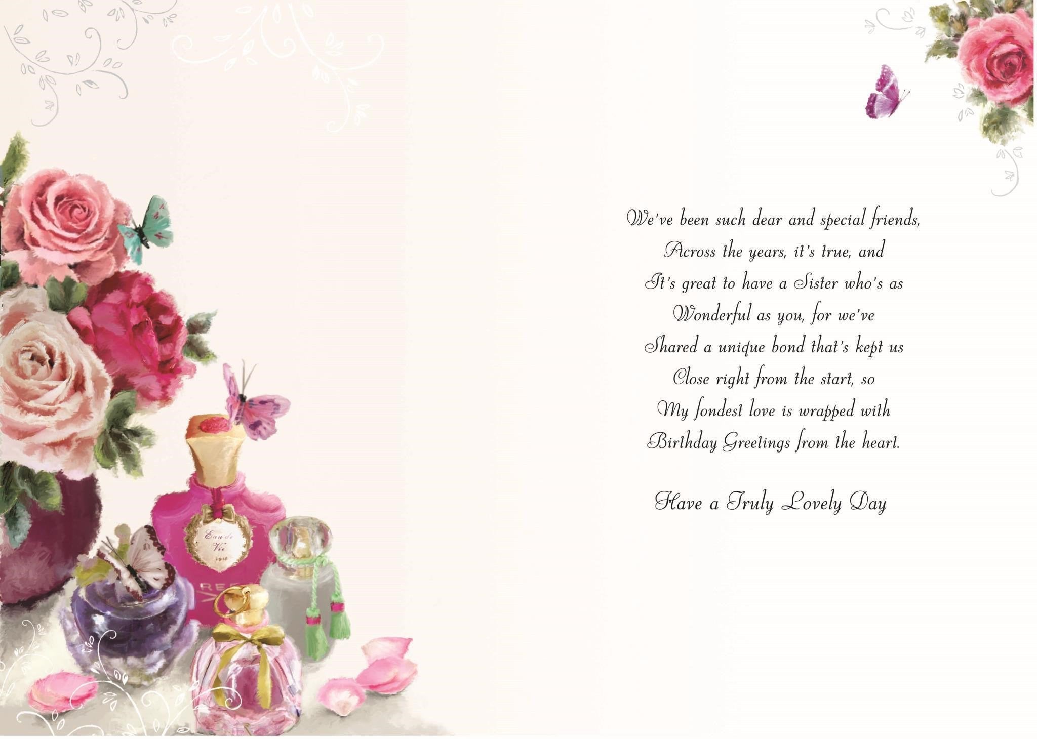 Inside of Sister Birthday Perfume Greetings Card