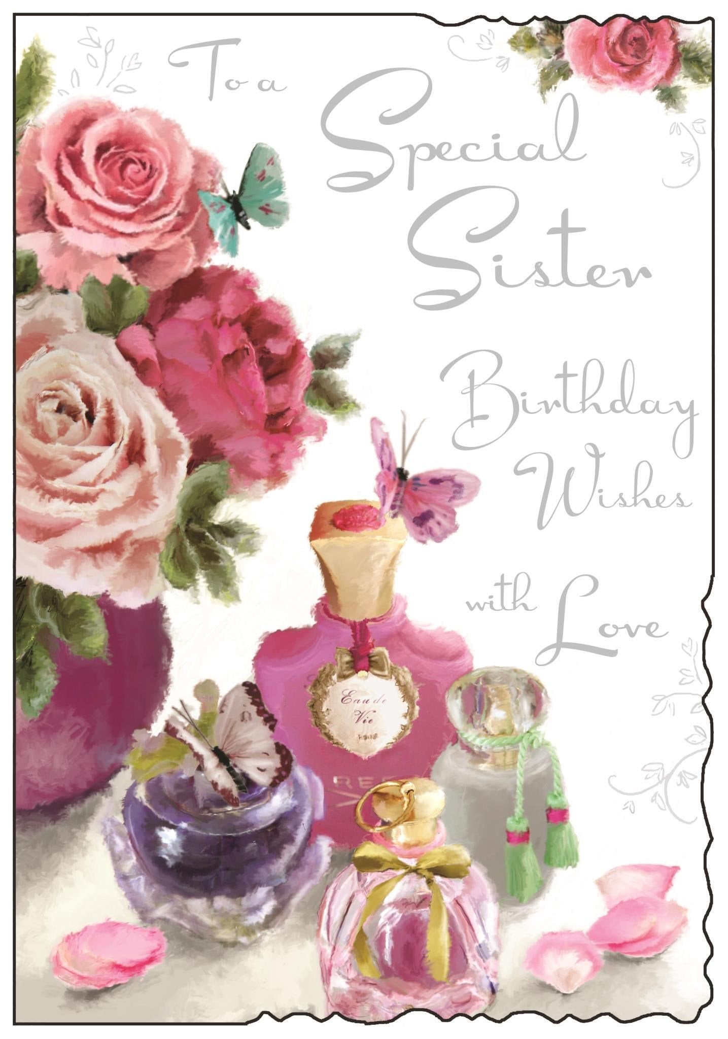 Front of Sister Birthday Perfume Greetings Card