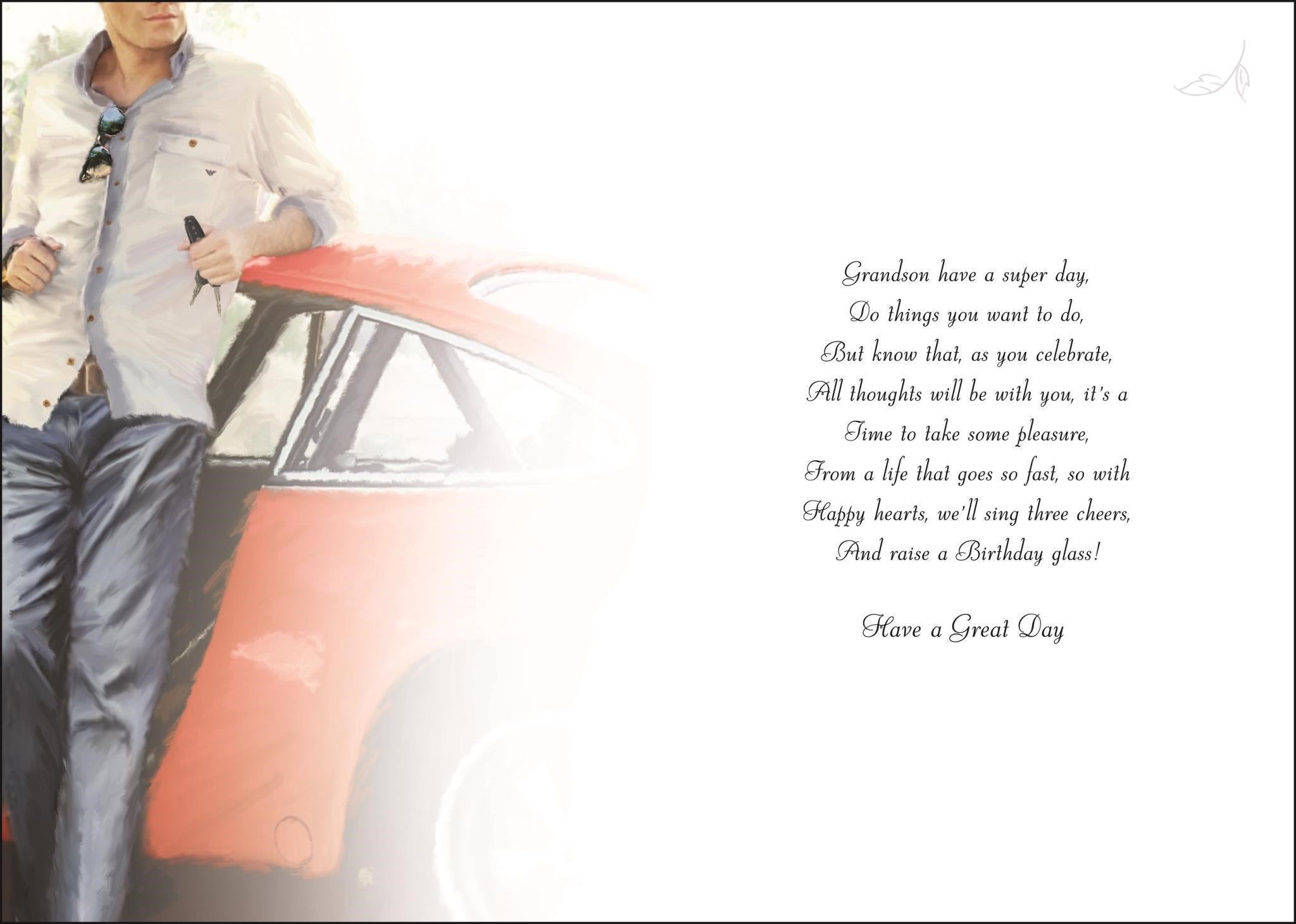 Inside of Grandson Birthday Car Greetings Card