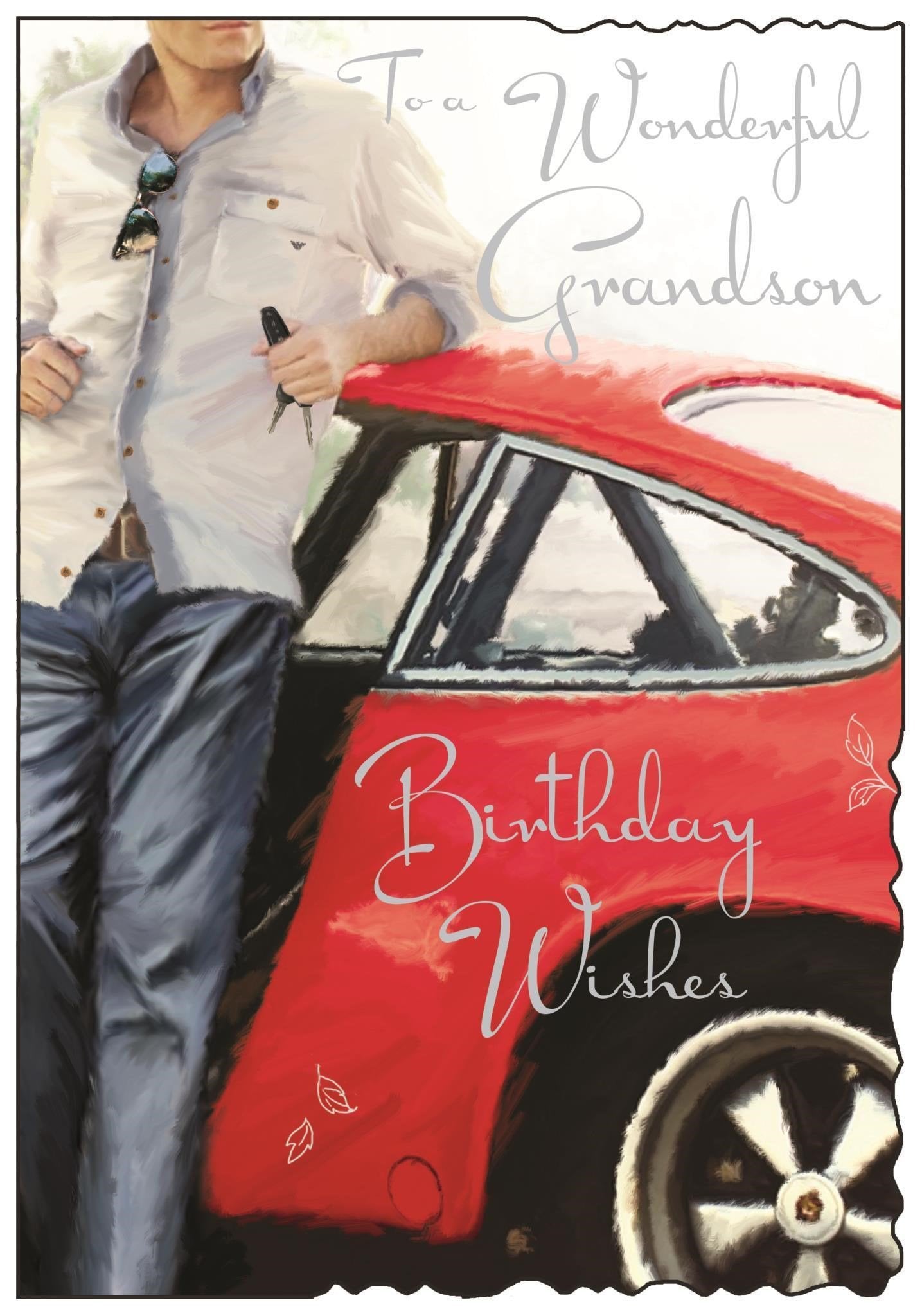 Front of Grandson Birthday Car Greetings Card