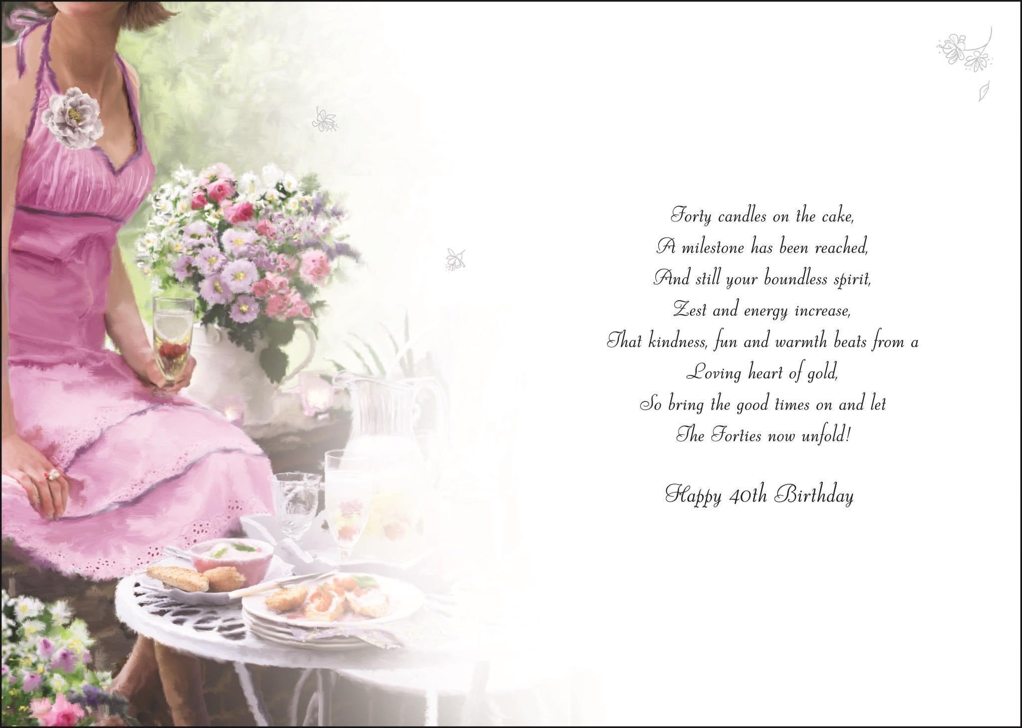 Inside of 40th Birthday Lunch Greetings Card